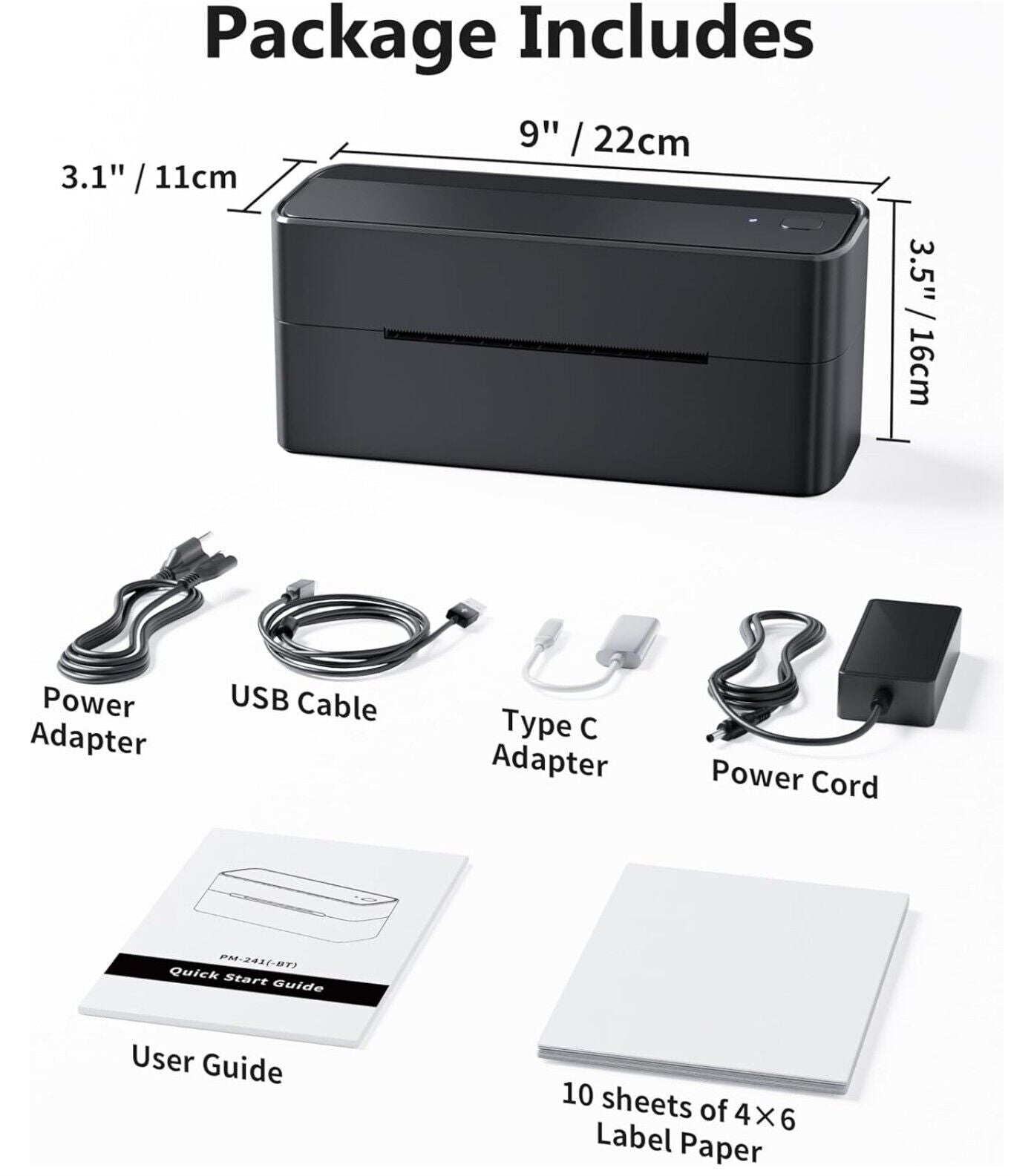 241BT Etikettendrucker DHL, Bluetooth Thermodrucker, Label Printer für Barcode V