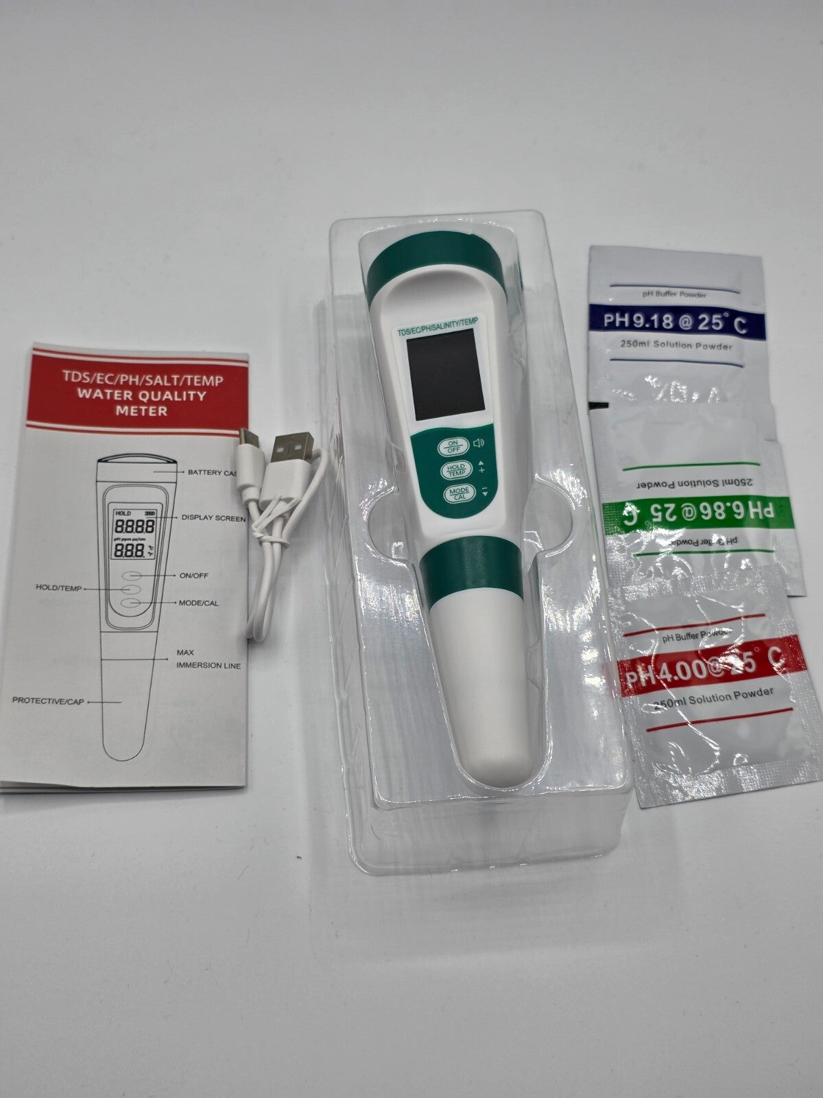 5-in-1 pH TDS EC Salzgehalt Temperatur Wassertester mit Stimme