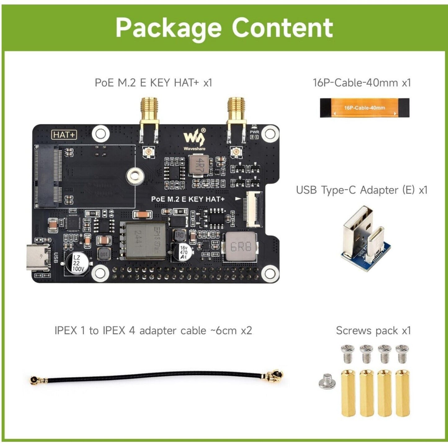 PCIe zu M.2 E Key Adapter mit PoE für Raspberry Pi 5