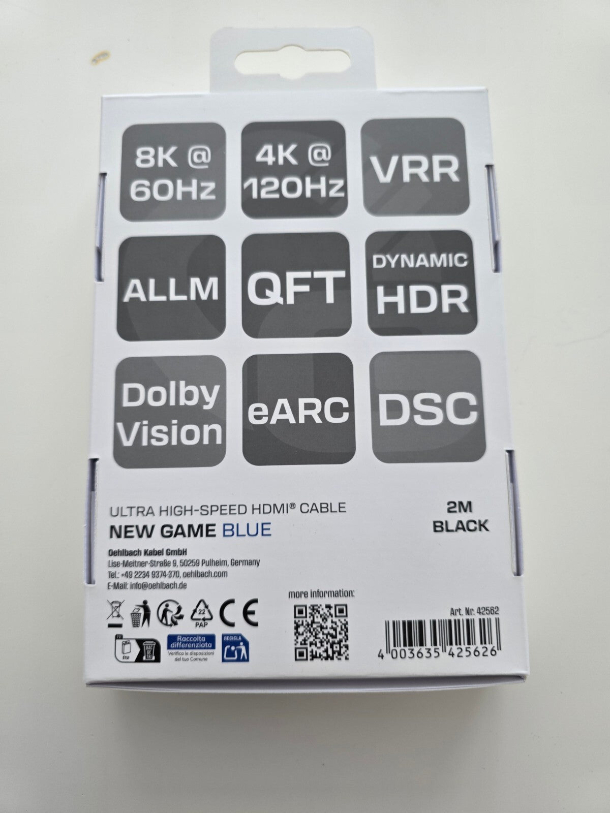OEHLBACH New Game Blue 2m HDMI 2.1b Kabel 8K@60Hz eARC VRR ALLM PS5 Xbox