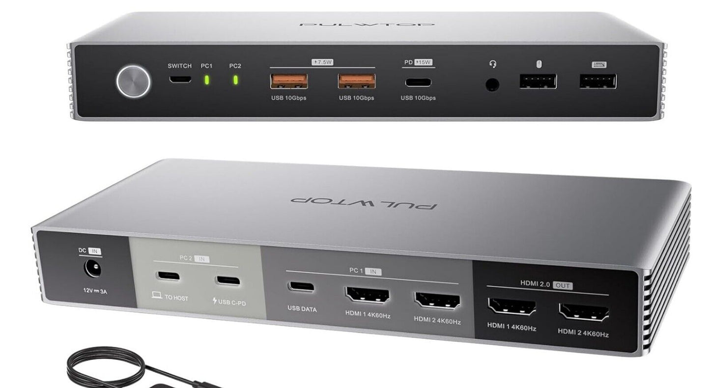 KVM Switch 4K Dual-Monitor USB-C Dock für 2 PCs
