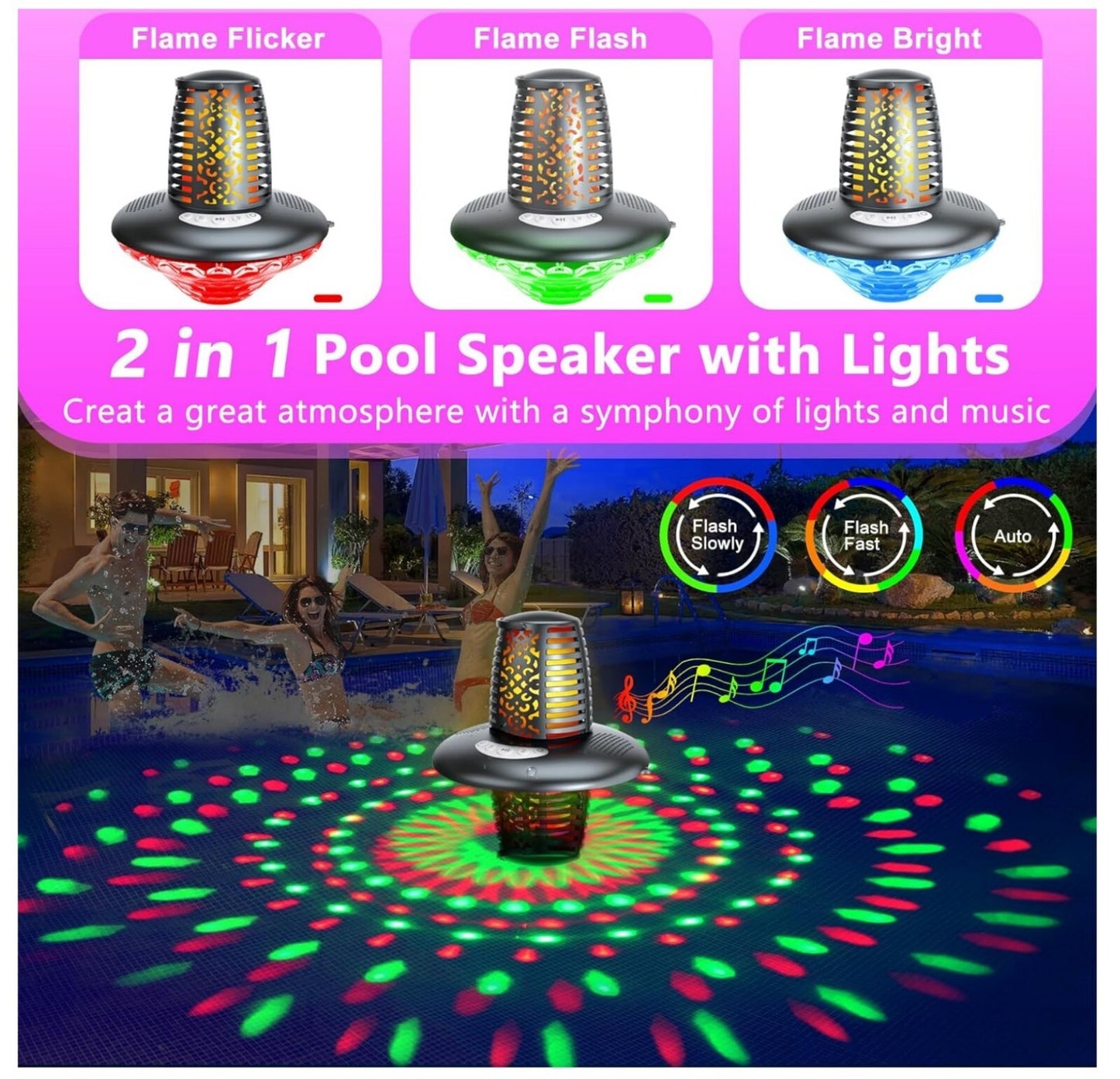 Bluetooth Lautsprecher Pool IP68 Wasserdicht Flammenlicht RGB Grau