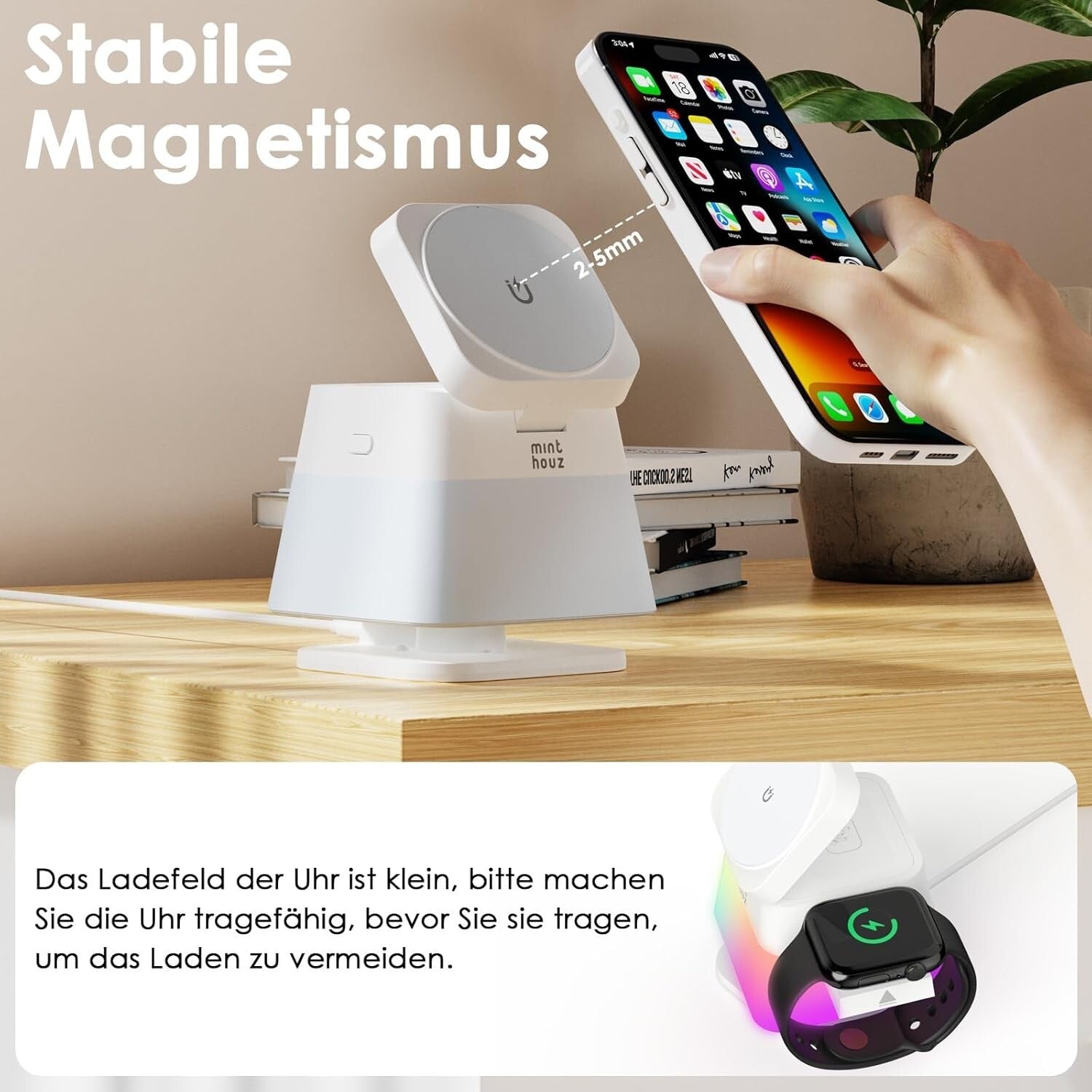 Kabelloses Ladegerät 15W RGB-Licht für iPhone/Watch/Pods