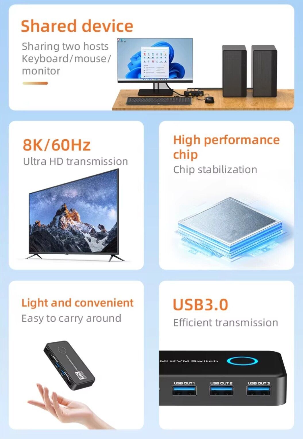 8K @ 60 Hz - 4K@120 Hz KVM Switch 2 Port HDMI USB 3.0 Schwarz + Verbindungskabel