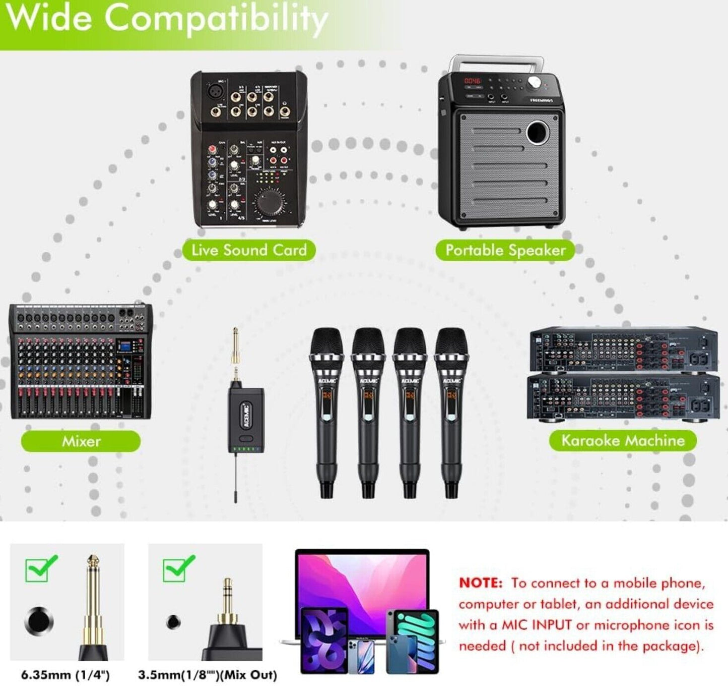 UHF Drahtlosmikrofonsystem 4 Kanal Schnurlosmikrofon mit 4 dynamischen Handmikro