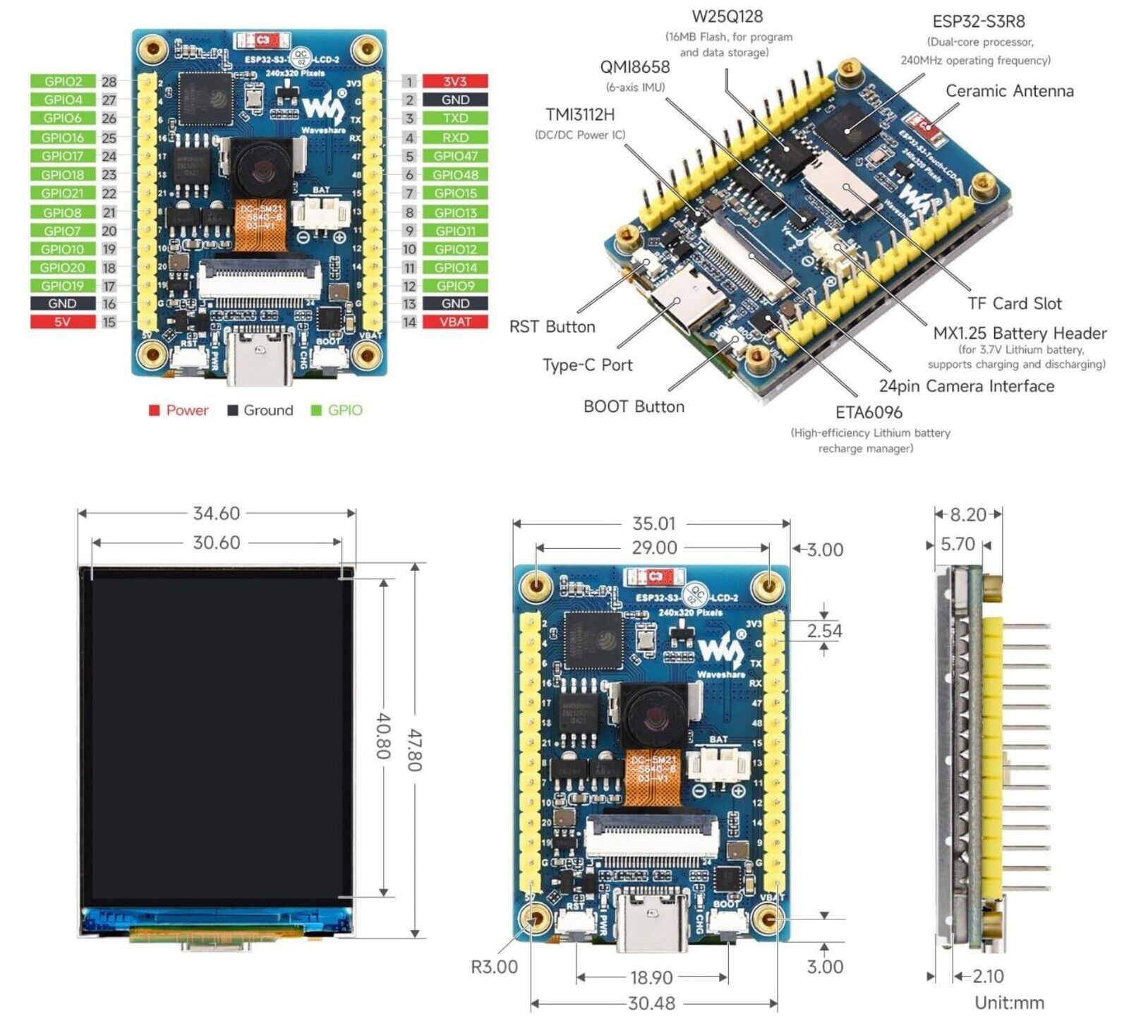 ESP32-S3 2inch Display Board mit OV5640 5MP Kamera, WiFi & BT