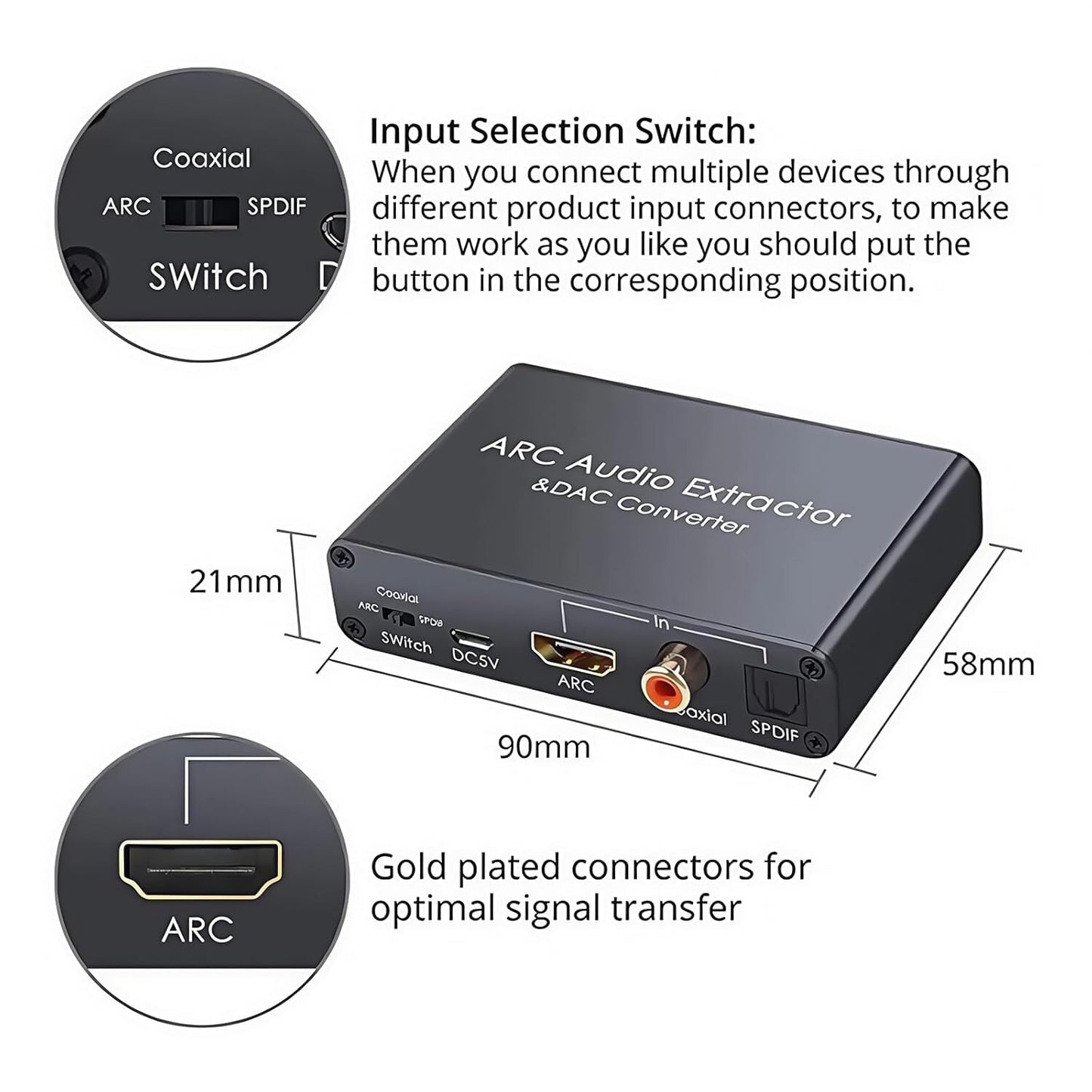 HDMI ARC Audio Extractor DAC 192kHz 5.1 Kanal SPDIF RCA 3.5mm