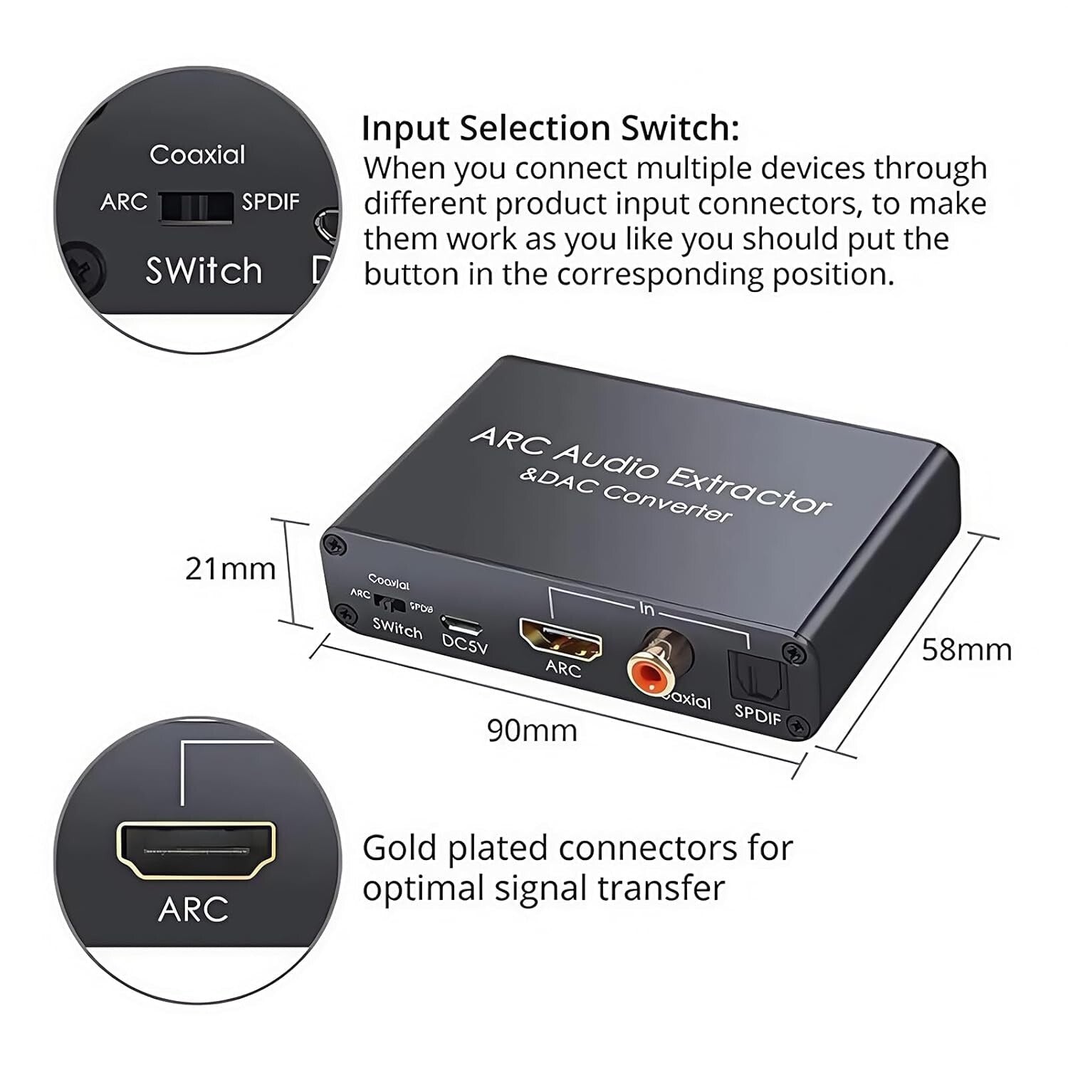 HDMI ARC Audio Extractor DAC 192kHz 5.1 Kanal SPDIF RCA 3.5mm