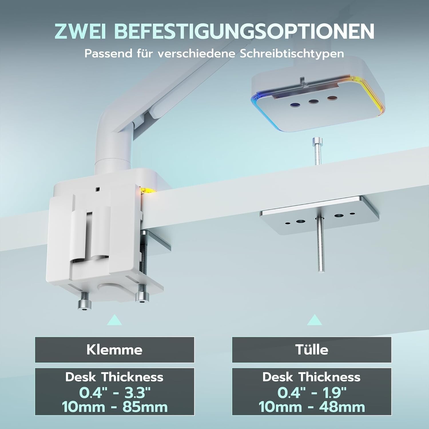 Ergonomische RGB Monitor Halterung Weiß 17-49 Zoll VESA 75/100 20kg