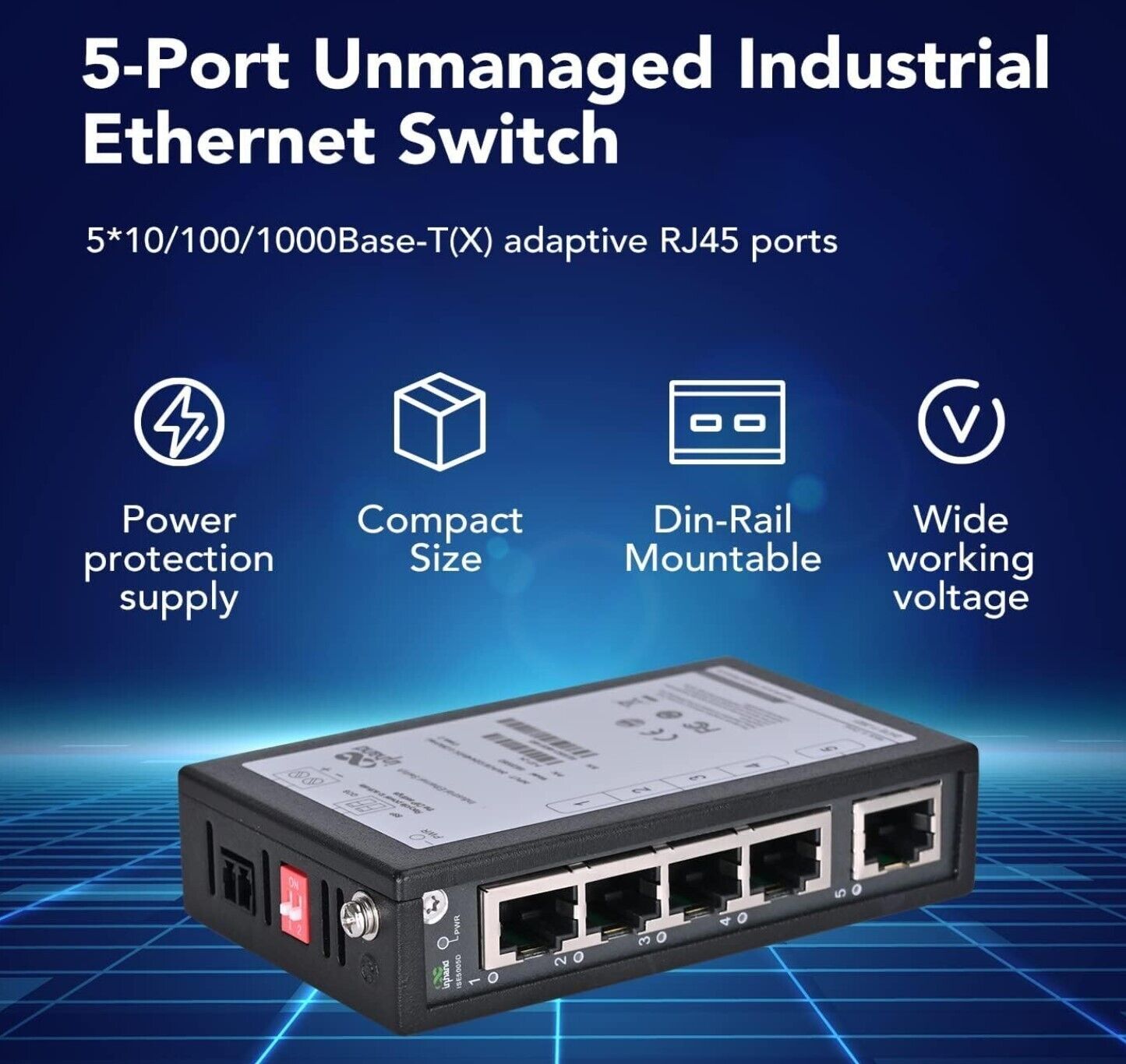 InHand Networks 5 Port Unmanaged Industrieller Netzwerk Switch, 5*10/100 Base-T(
