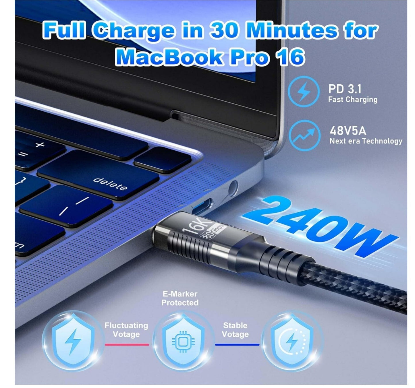 USB-C Verlängerungskabel 2M Thunderbolt 4 8K@60Hz 40Gbps 240W
