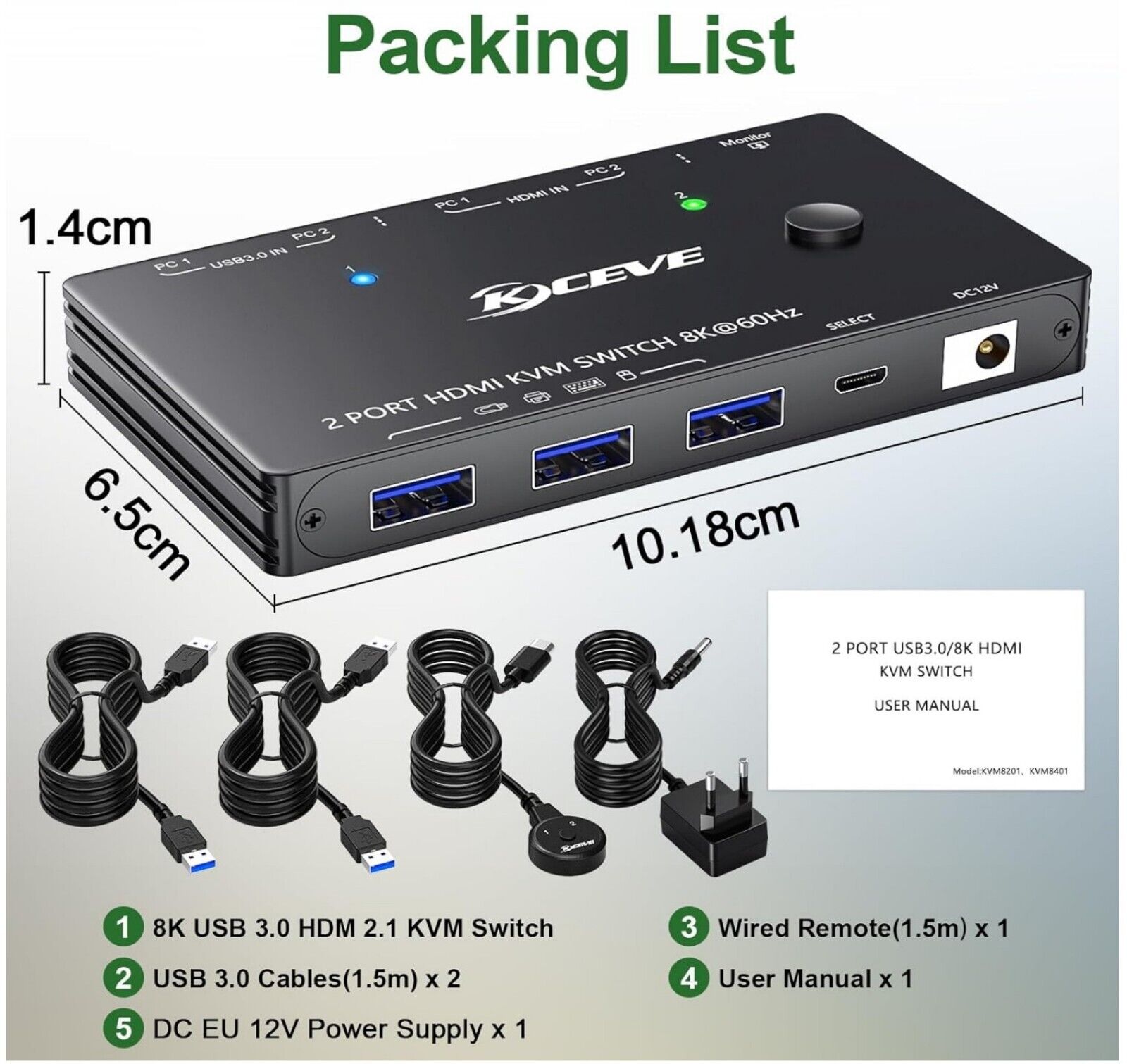 KVM Switch 2 PC 1 Monitor HDMI 8K@60Hz 4K@120Hz 2K@144Hz USB 3.0