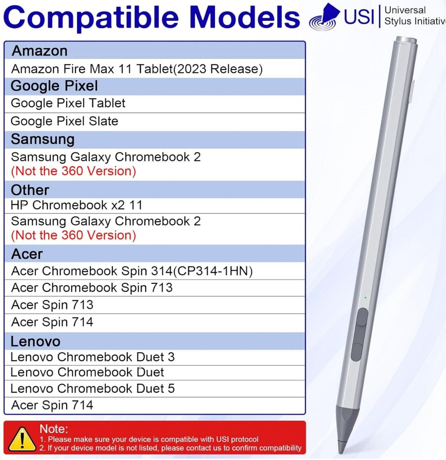 USI 2.0 Stylus Pen 4096 Druckstufen für Chromebook & Tablet