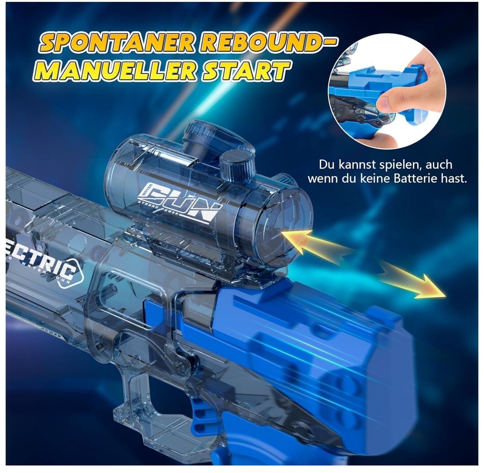 Elektrische Wasserpistole 25-32ft, 810cc Tank, USB Akku