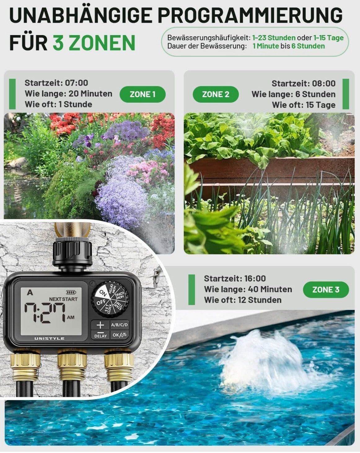 Bewässerungscomputer 3 Ausgänge Messing Automatische Gartenbewässerung