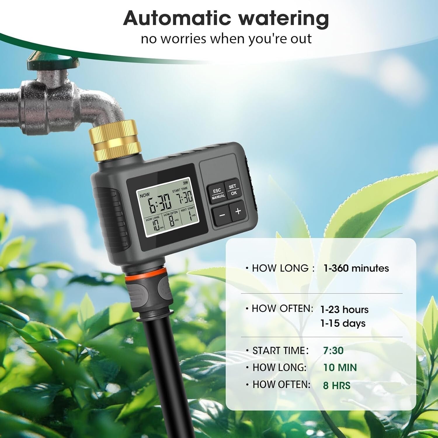 Gartenschlauch-Timer Sprinkler mit Regenverzögerung 1 Auslass