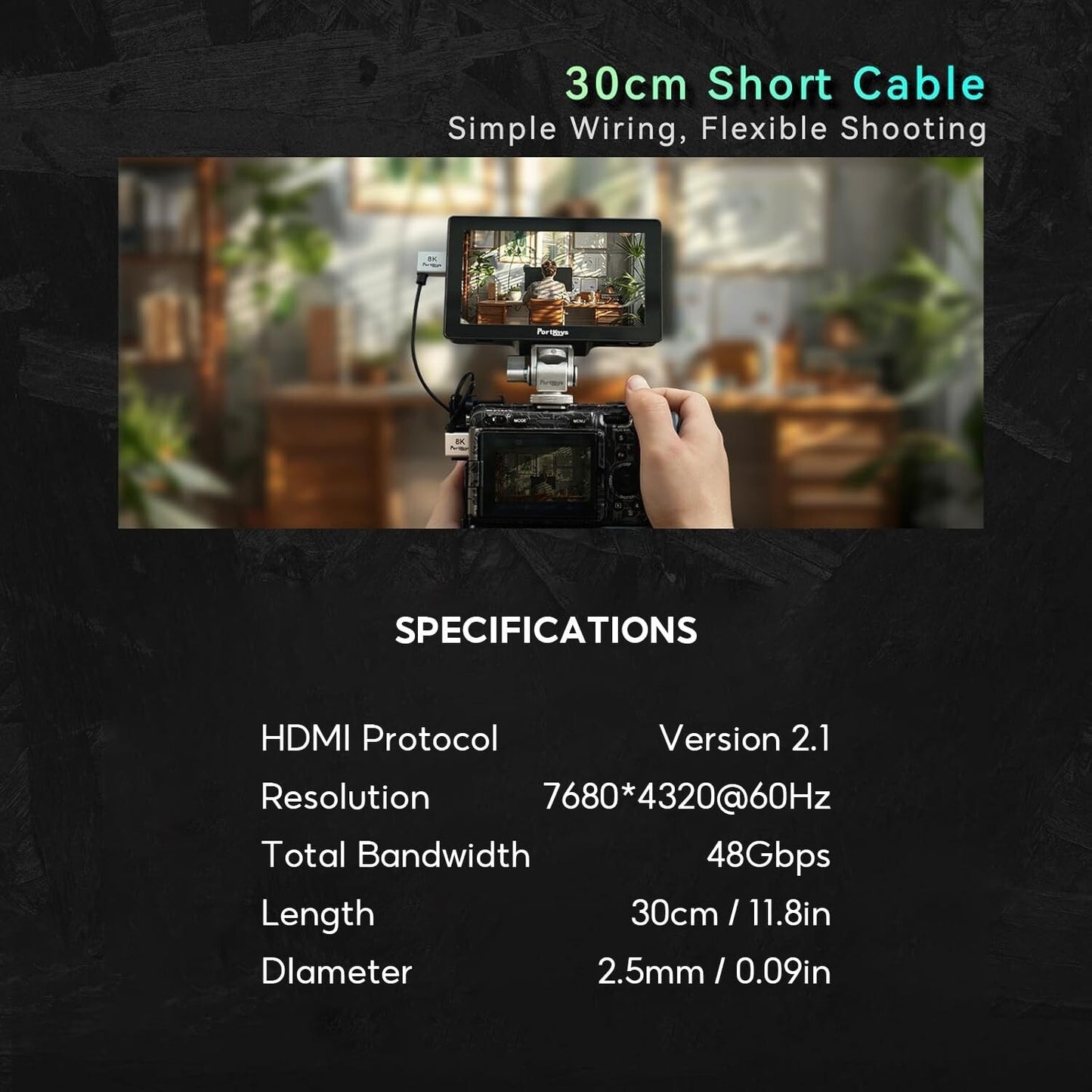 8K HDMI Kabel 2.5mm Ultradünn HDMI A auf D 48Gbps 8K@60Hz HDR