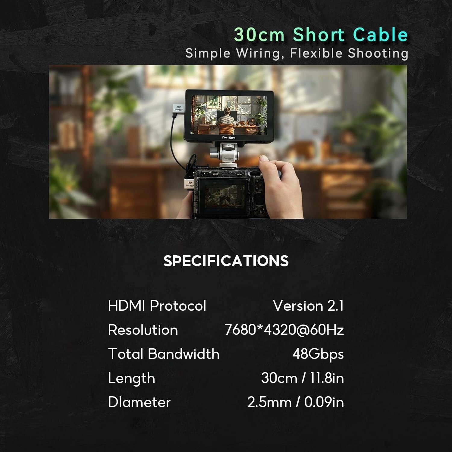 8K HDMI Kabel 2.5mm Ultradünn HDMI A auf D 48Gbps 8K@60Hz HDR