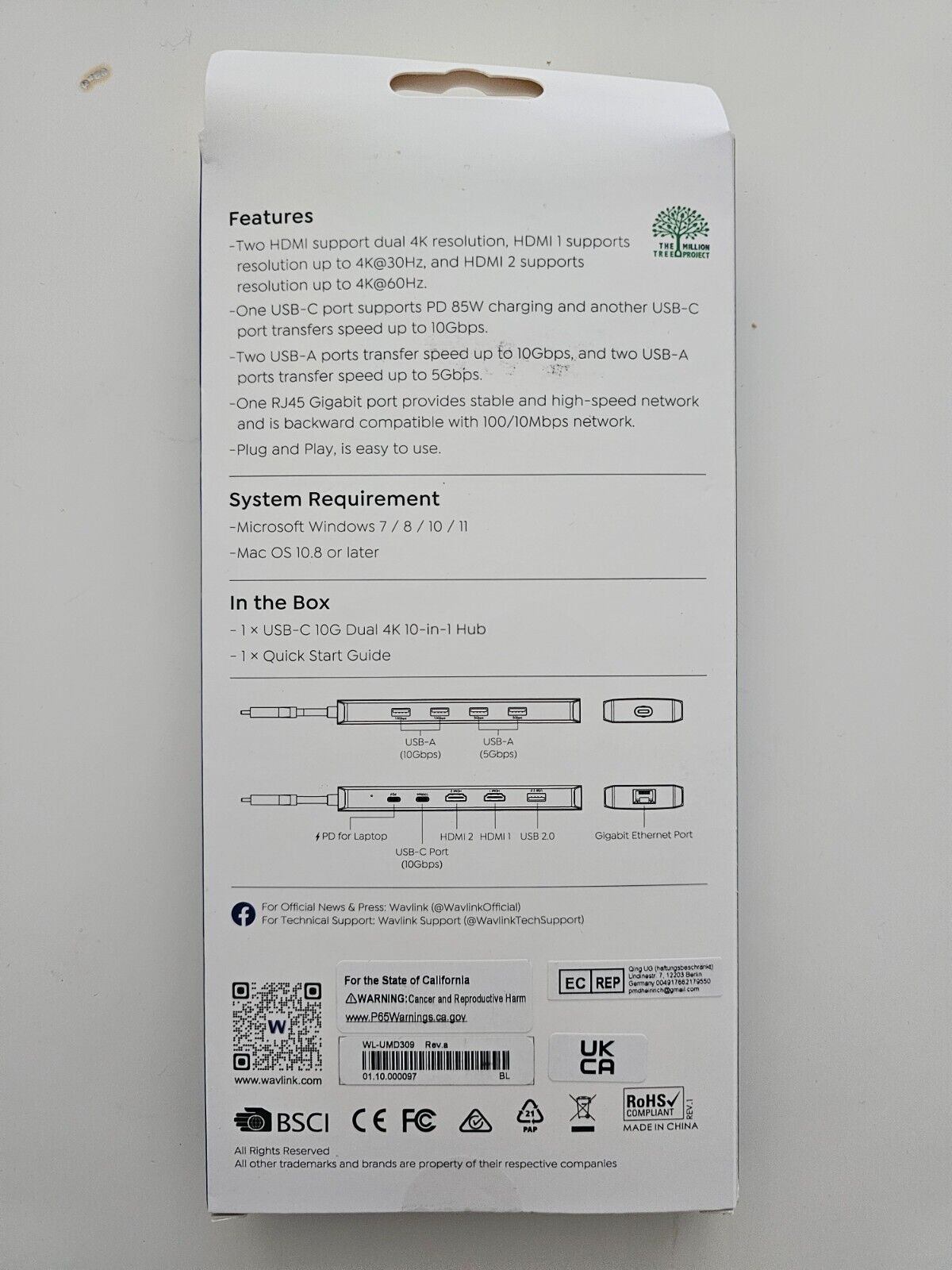 WAVLINK Laptop-Dockingstation, USB-C-Hub, Dual-HDMI, 100 W PD-In für WINDOWS