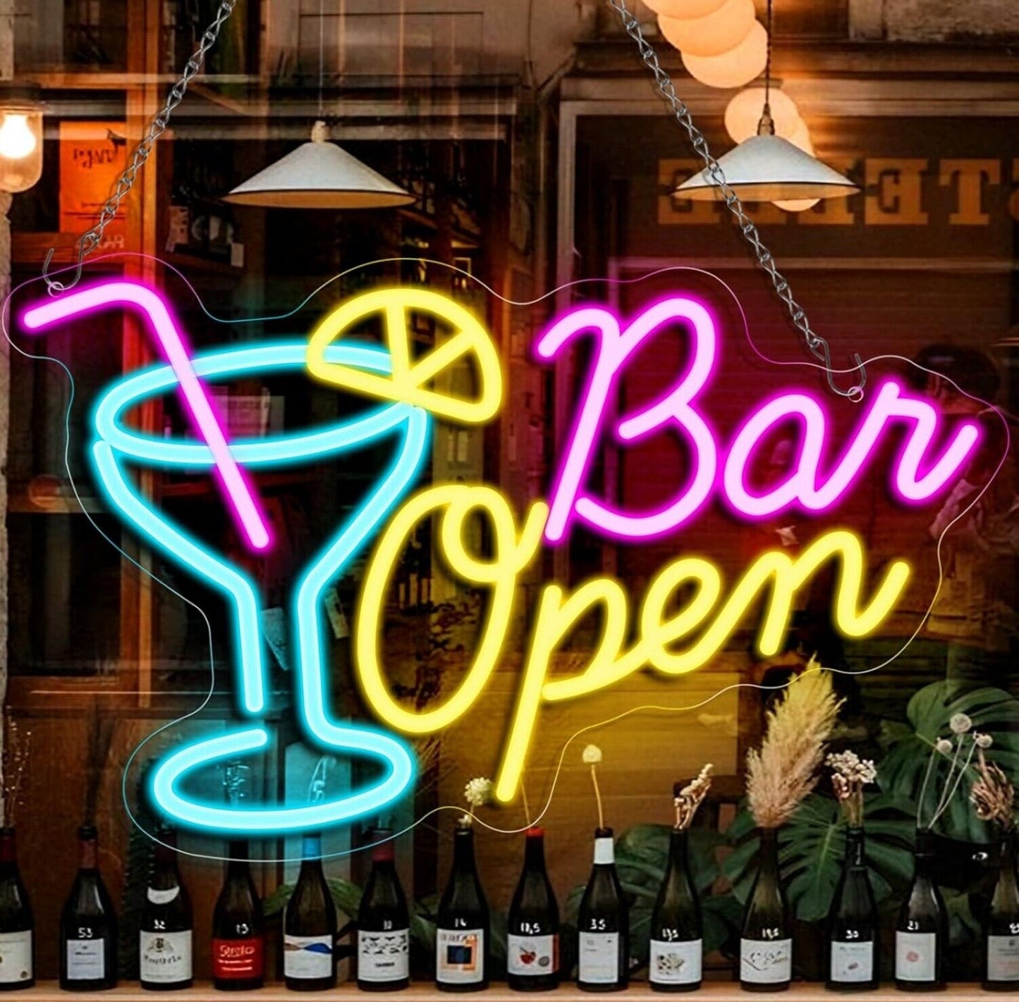 Bar Open Neon Schild Cocktail USB Dimmbar Deko
