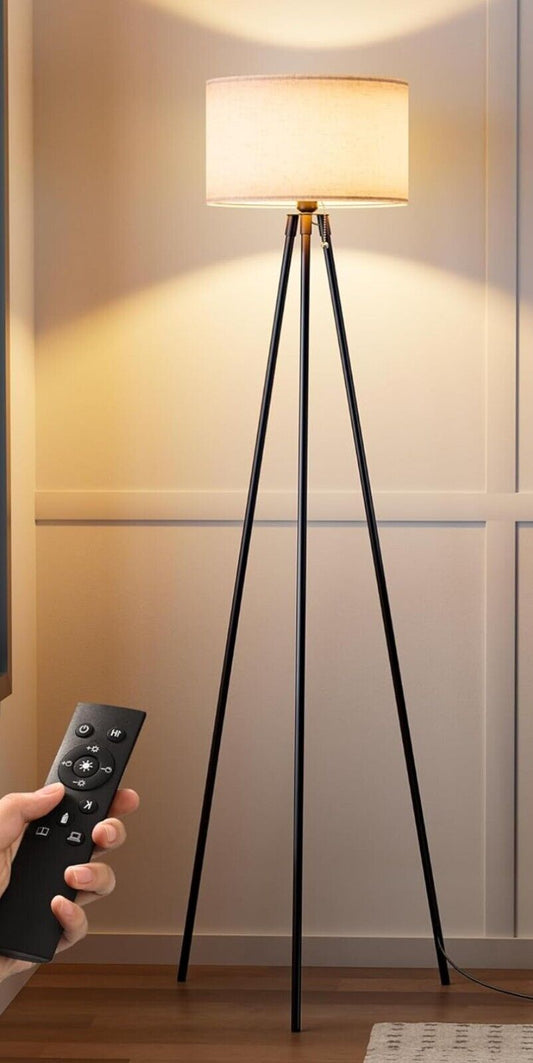 Stehlampe Wohnzimmer, Dreibeinstativ aus Metall, LED Dimmbar per Fernbedienung,