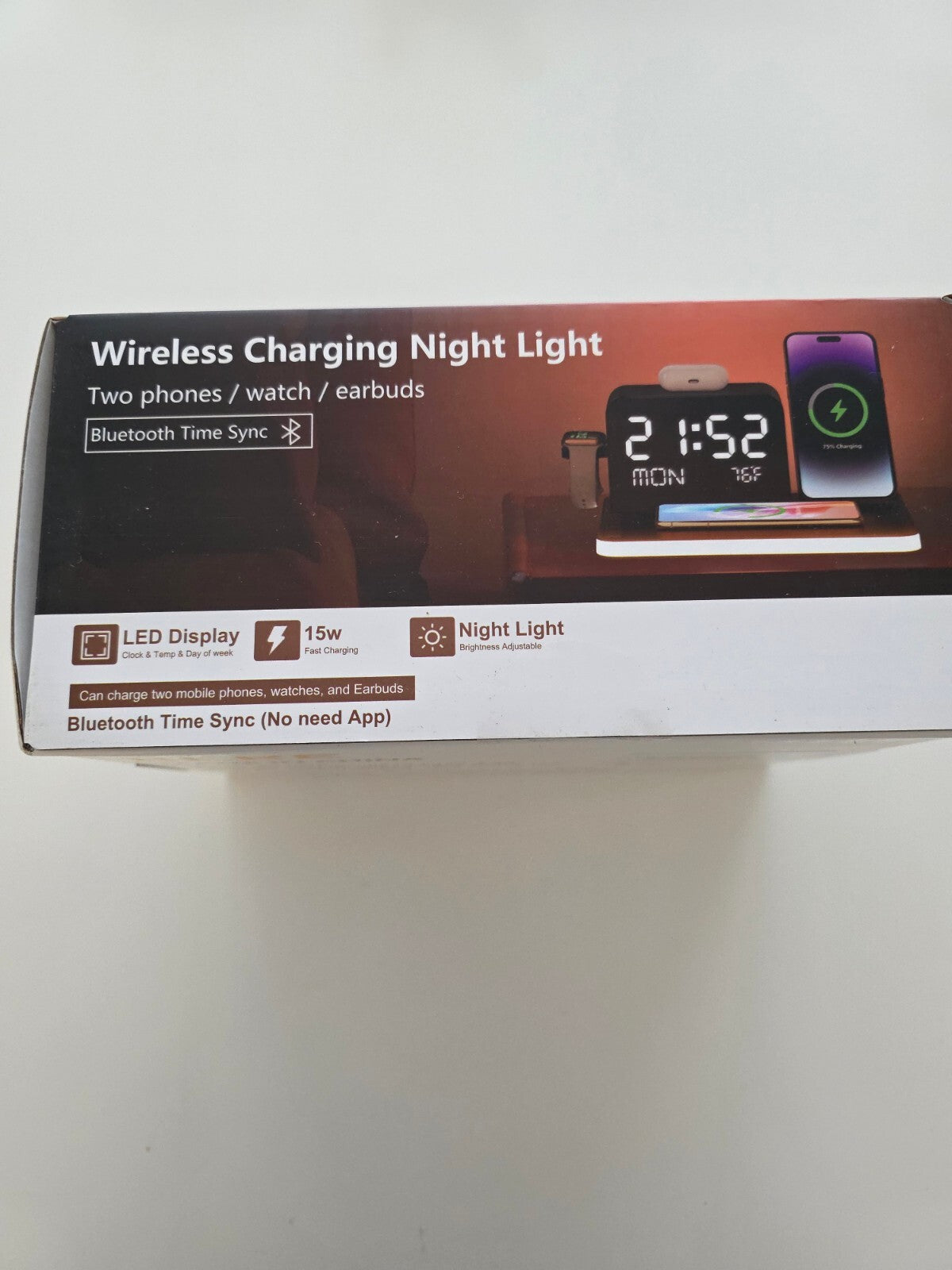 7-in-1 Wireless Ladestation mit Smart-Clock & Nachttischlicht Schwarz