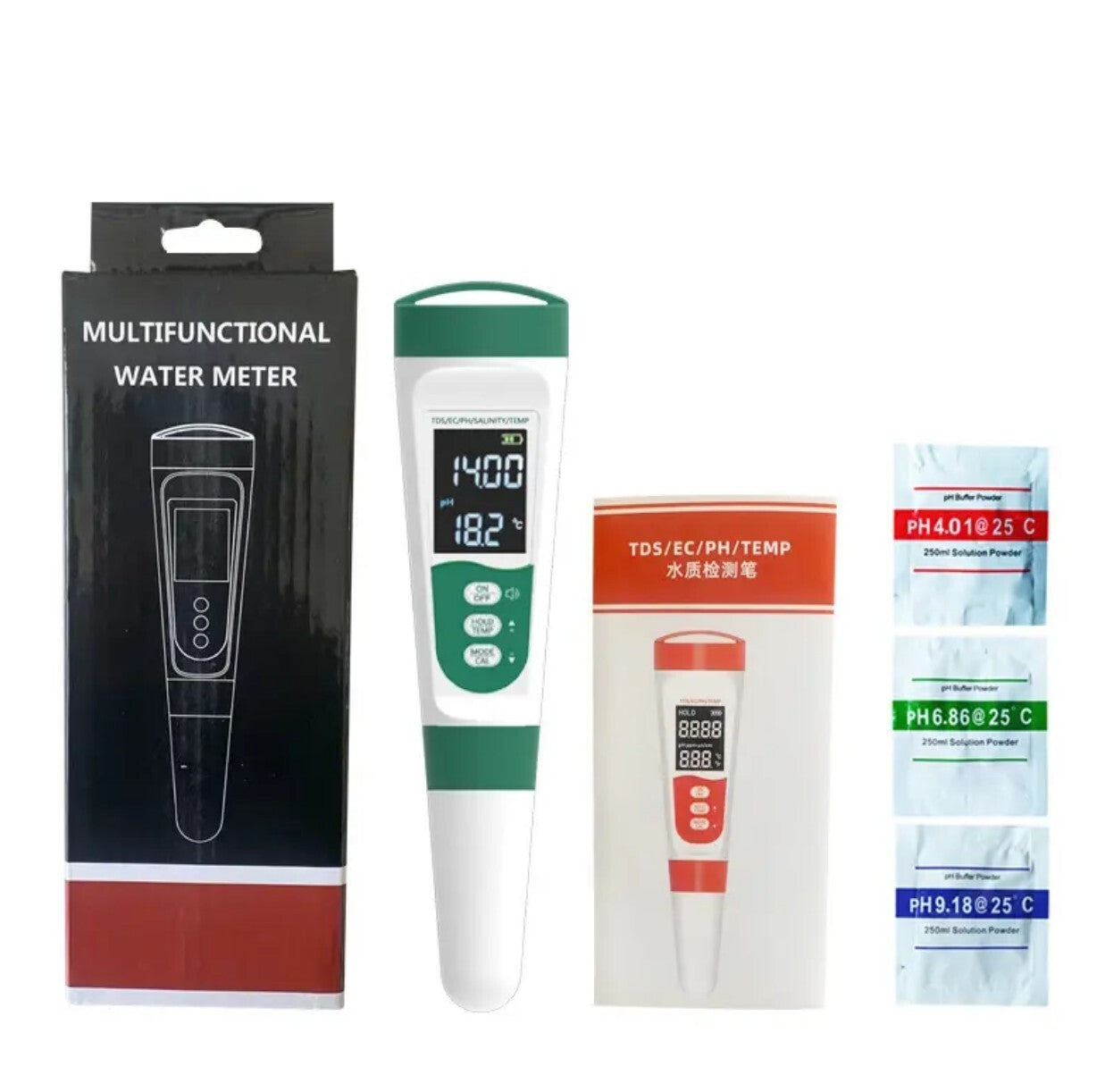 5-in-1 pH TDS EC Salzgehalt Temperatur Wassertester mit Stimme