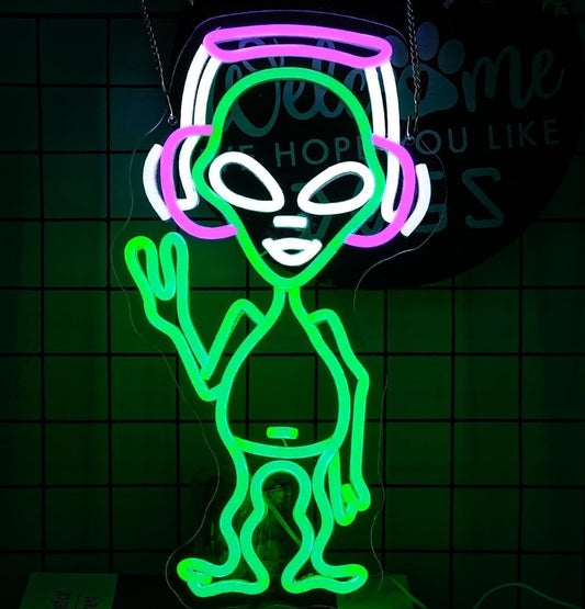 Alien Neon Zeichen Grün LED Dimmbare Musik Studio Deko 43x33cm