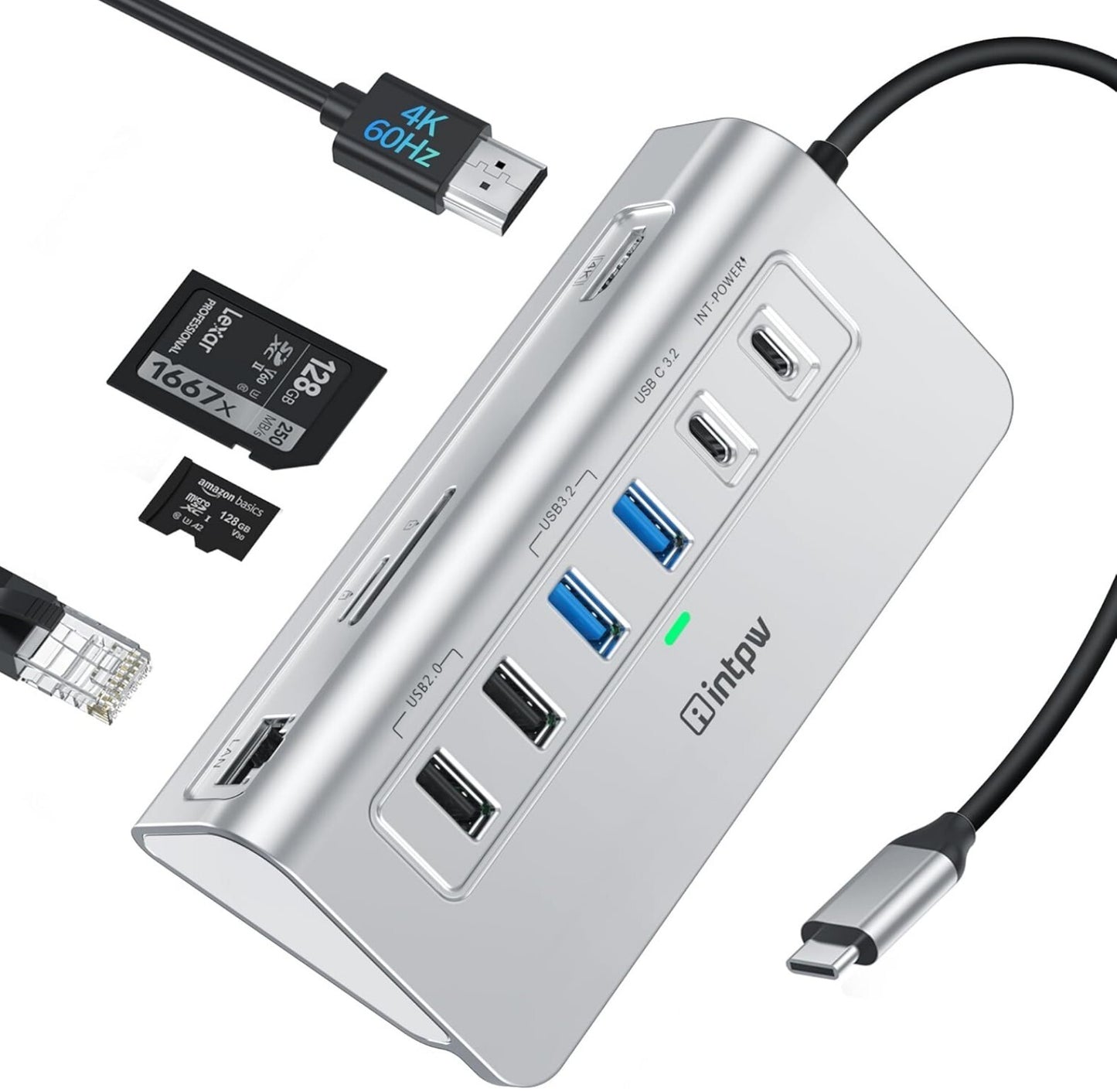 10-in-1 USB-C Hub 4K@60Hz HDMI 100W PD Ethernet SD/TF Schwarz