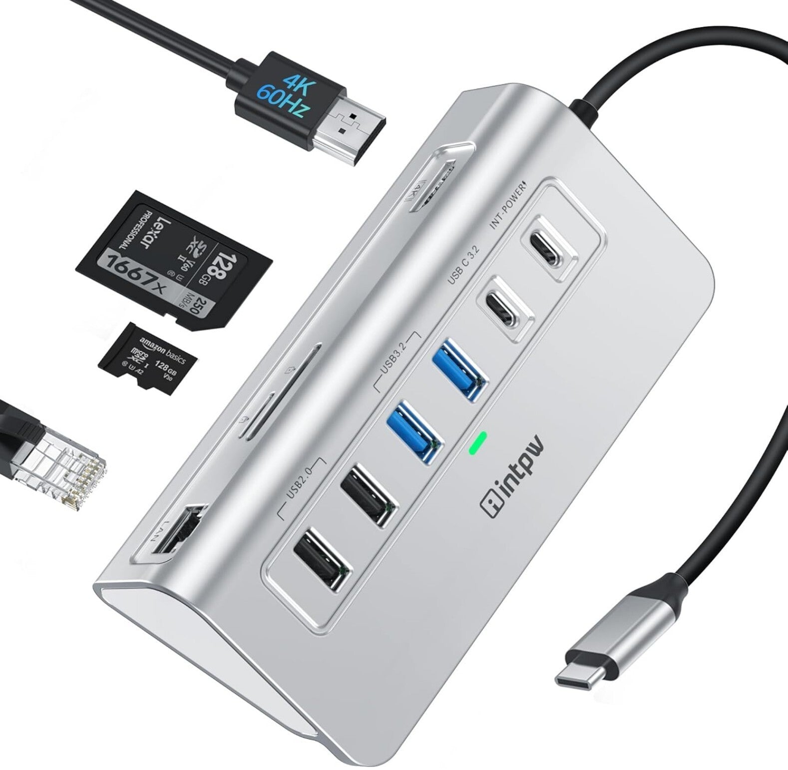 10-in-1 USB-C Hub 4K@60Hz HDMI 100W PD Ethernet SD/TF Schwarz