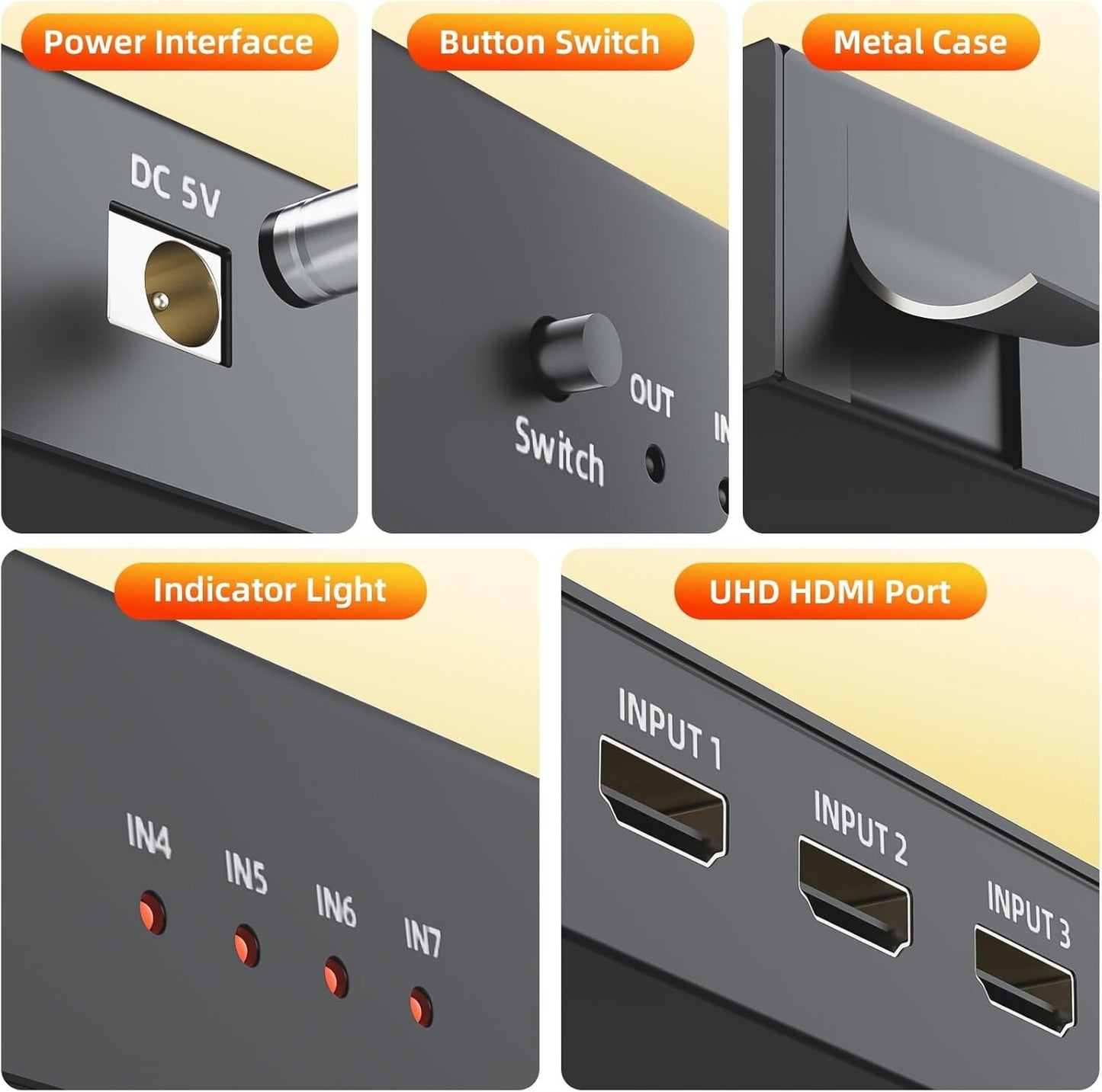 HDMI 2.0 Switch 7x1 4K@60Hz HDR Fernbedienung Schwarz