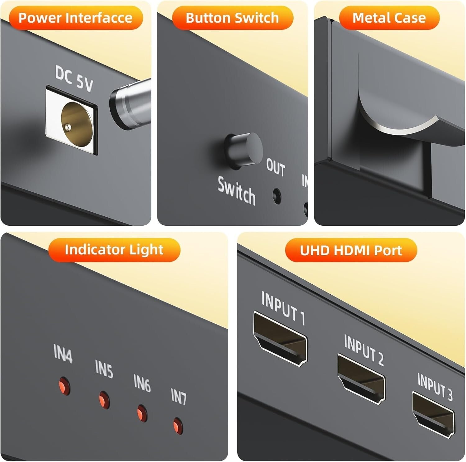 HDMI 2.0 Switch 7x1 4K@60Hz HDR Fernbedienung Schwarz