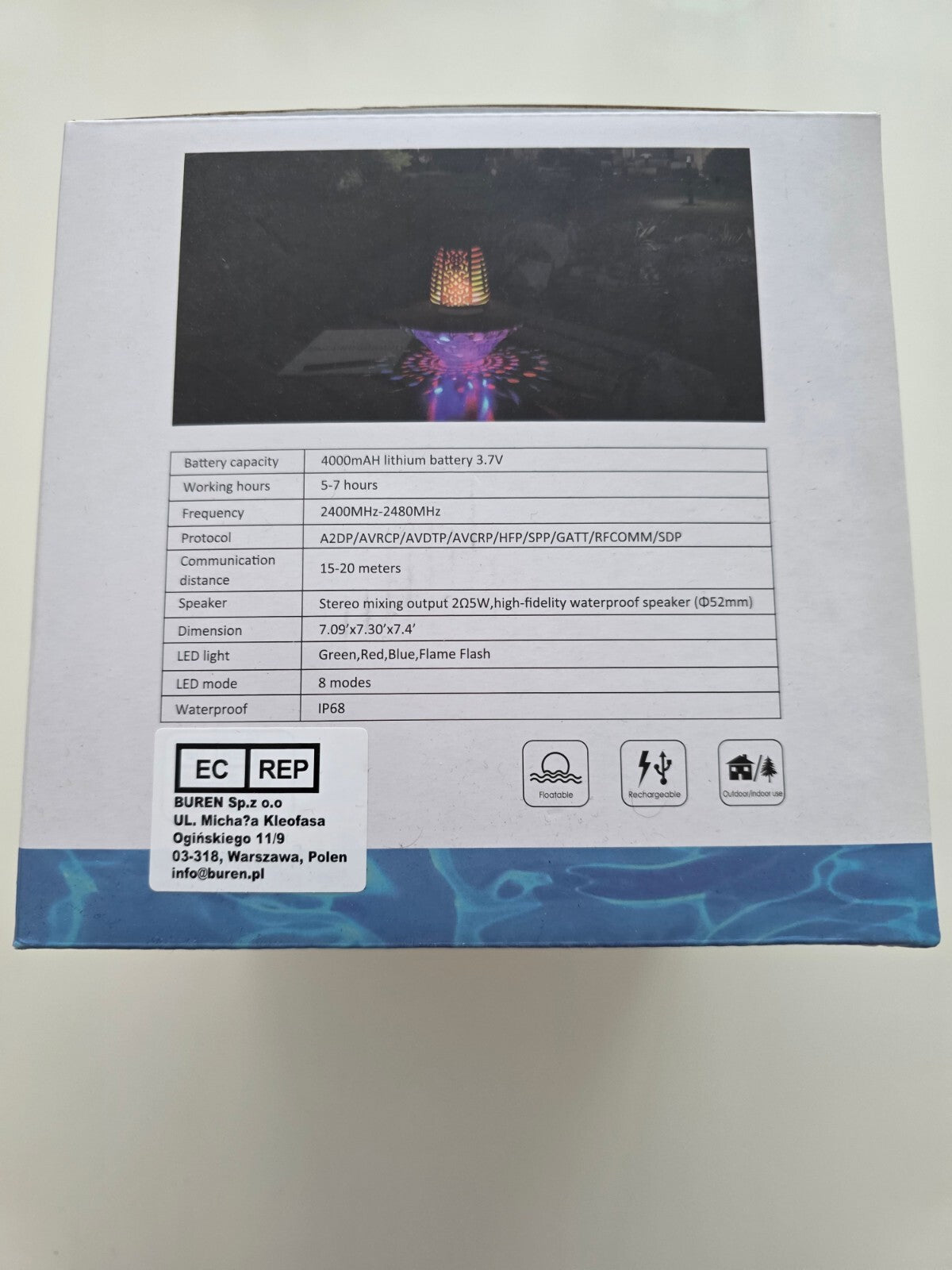 Bluetooth Lautsprecher Pool IP68 Wasserdicht Flammenlicht RGB Grau