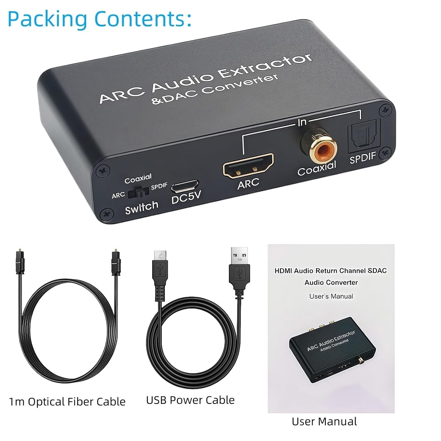HDMI ARC Audio Extractor DAC 192kHz 5.1 Kanal SPDIF RCA 3.5mm
