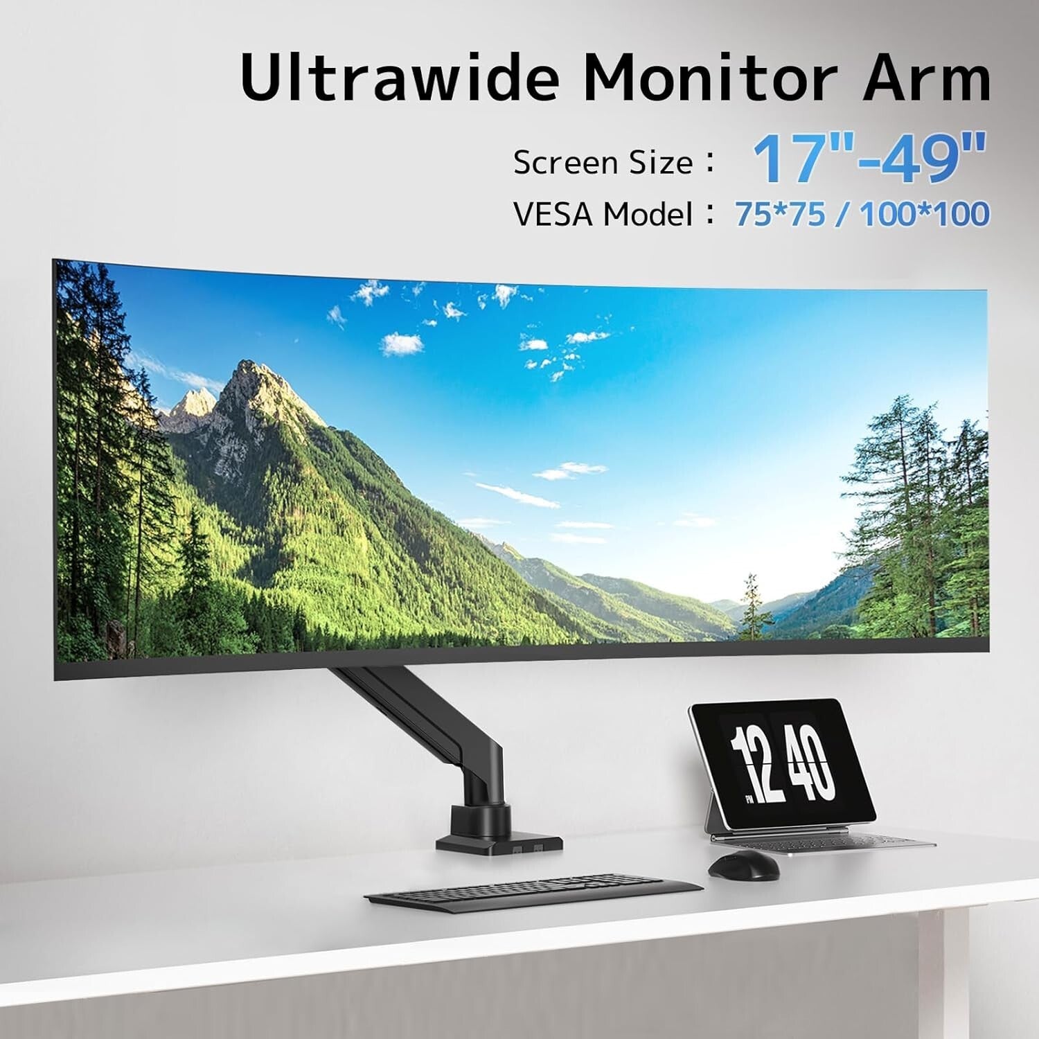 Monitor Halterung 17-49 Zoll 20kg Aluminium Gasfeder VESA 75/100 Schwarz