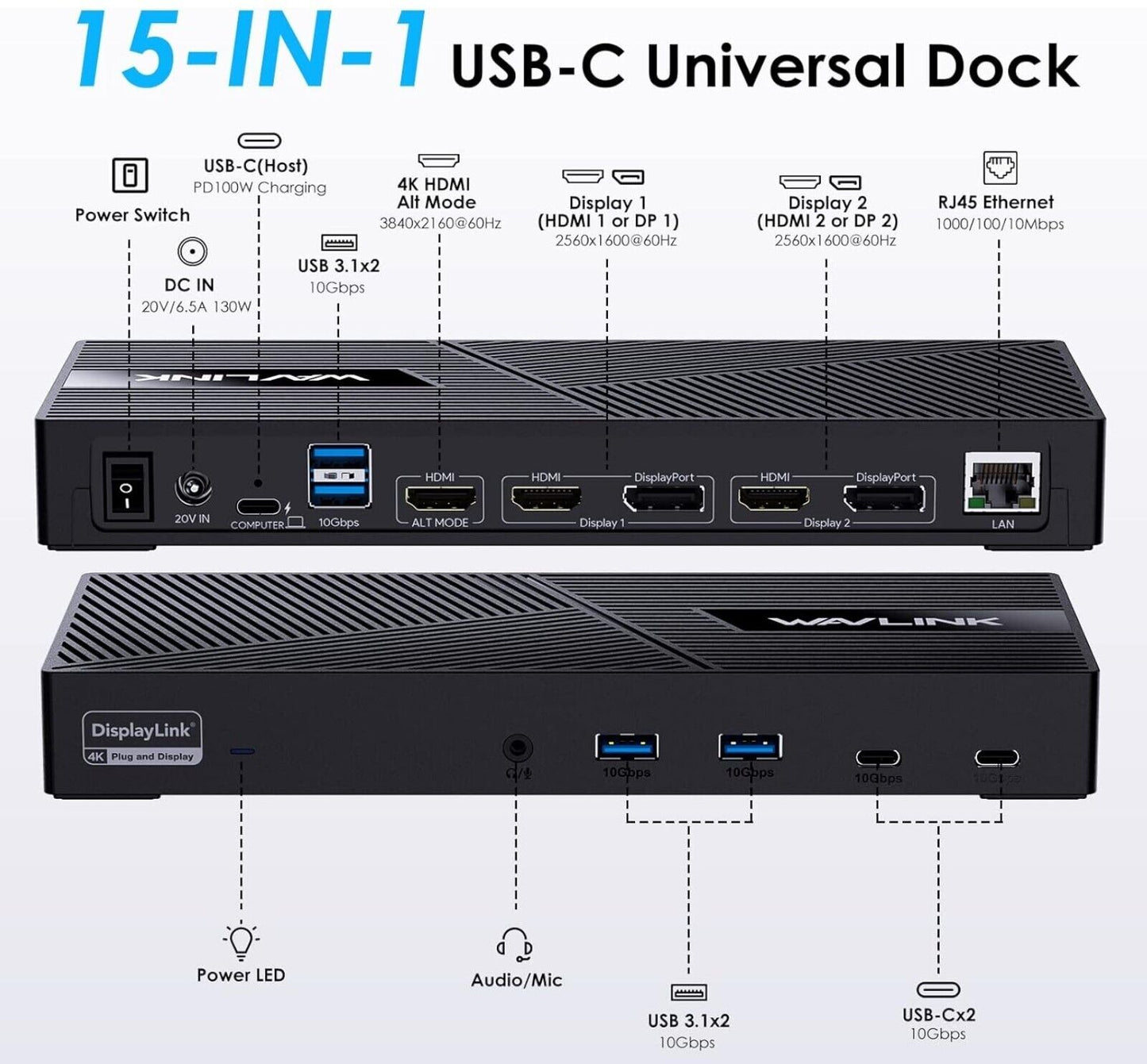 Triple Display Docking Station mit 100W PD, 15-in-1 USB-C Laptop Dockingstation