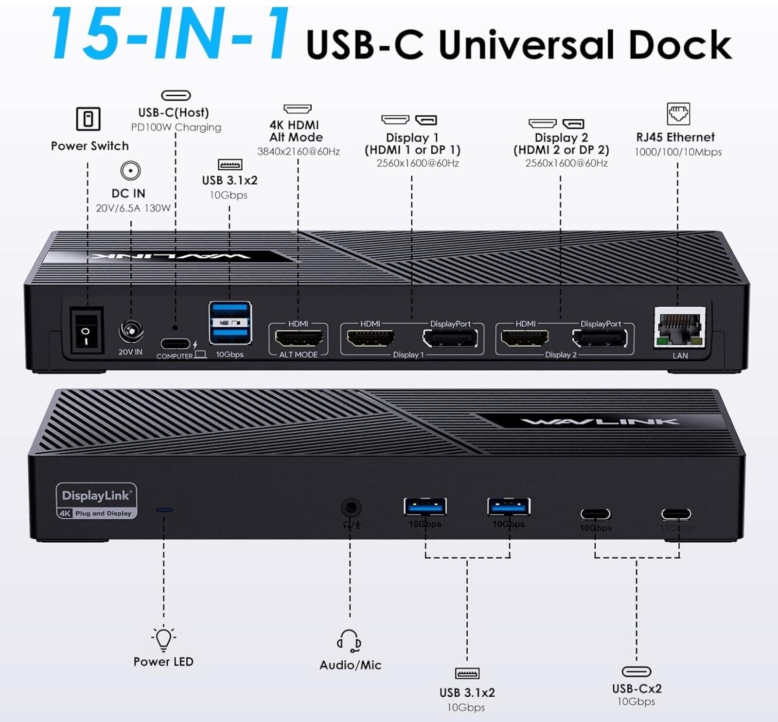 Triple Display Docking Station mit 100W PD, 15-in-1 USB-C Laptop Dockingstation