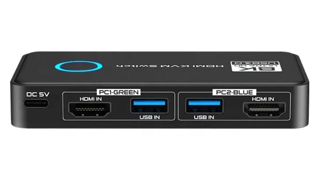 8K @ 60 Hz - 4K@120 Hz KVM Switch 2 Port HDMI USB 3.0 Schwarz + Verbindungskabel