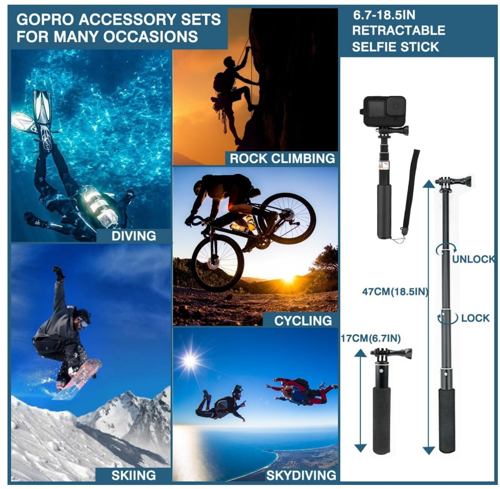 GoPro Hero 13 Zubehör Set Wasserdicht 70m Fahrradhalterung