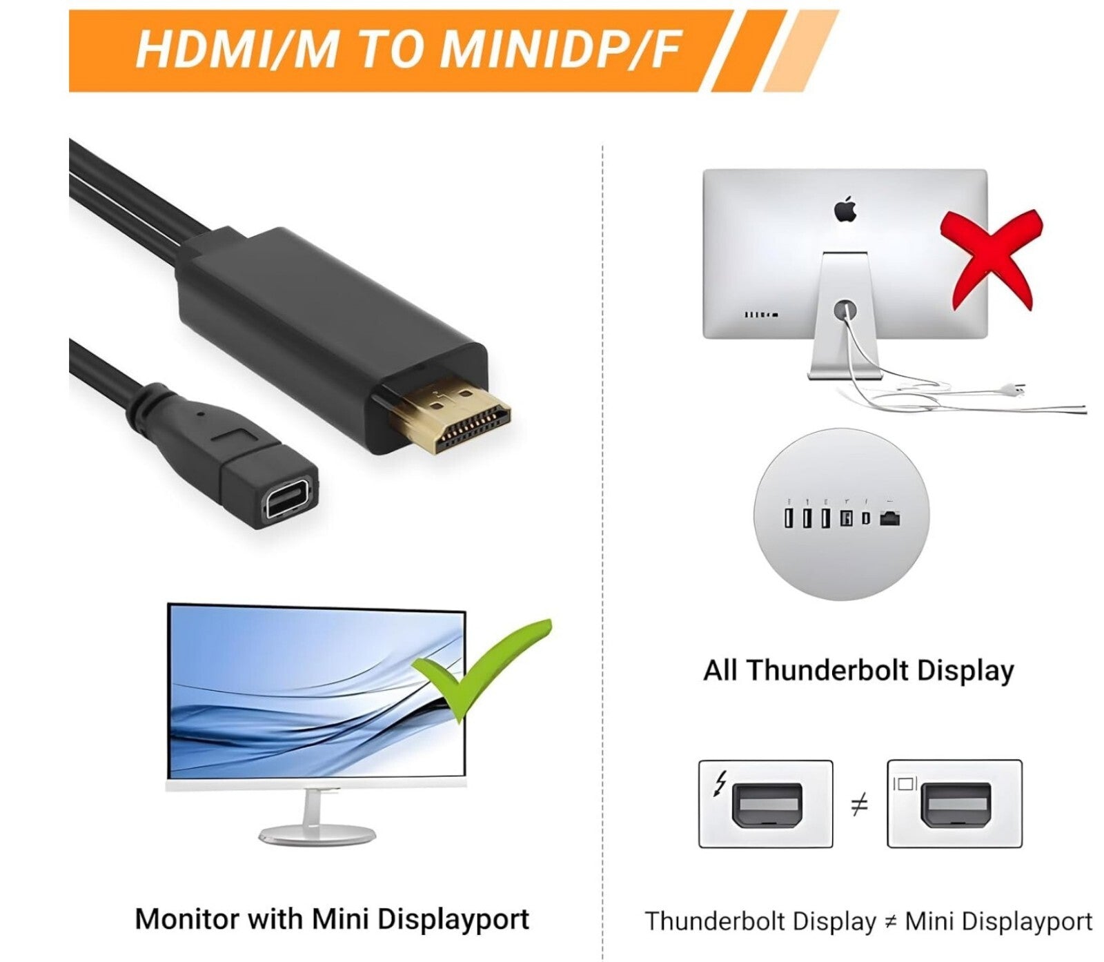 HDMI auf Mini DisplayPort Adapter 4K@60Hz, USB-Aufladung, Unidirektional