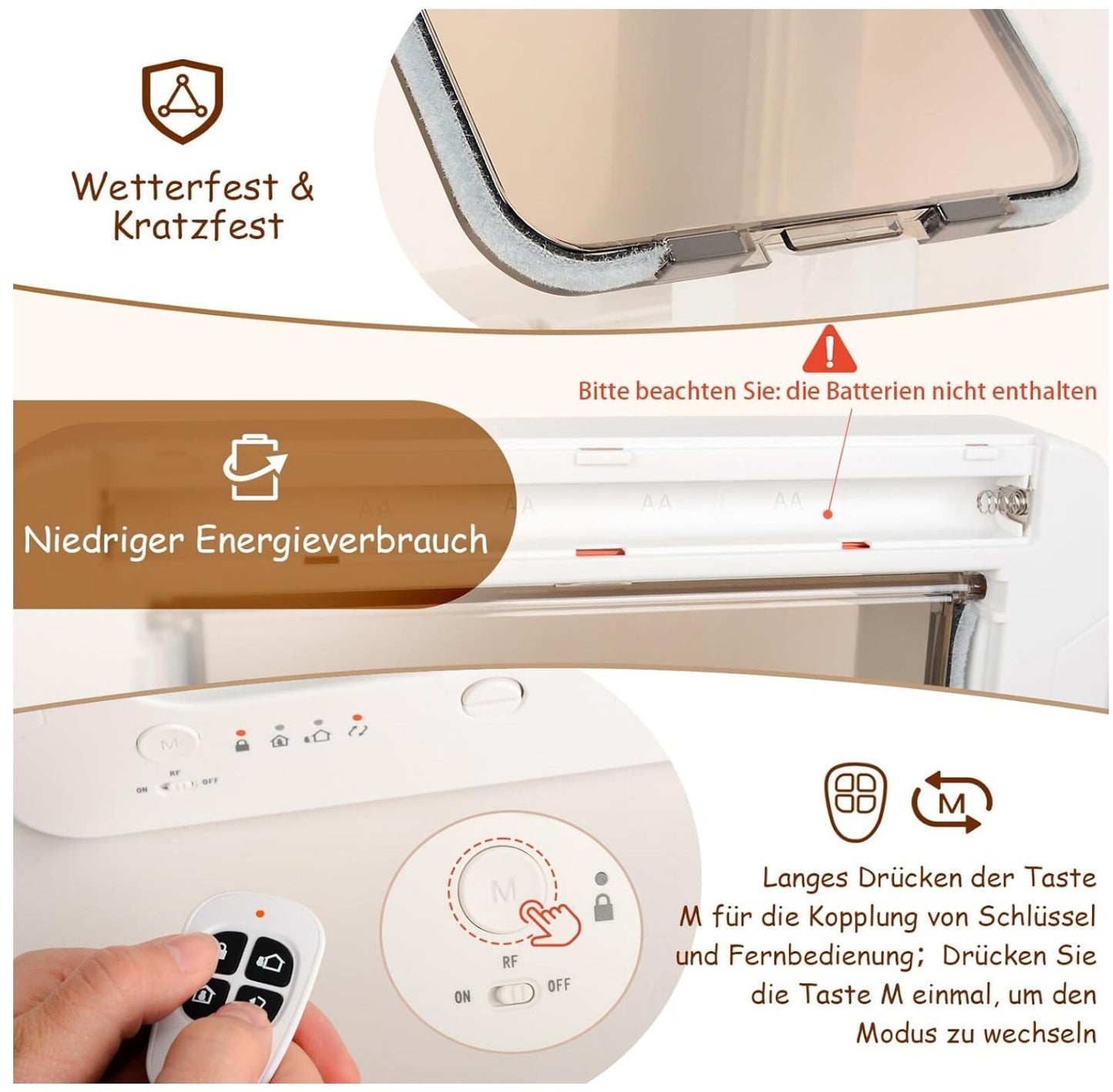 Smart Katzenklappe mit Chiperkennung RFID 3 Schlüssel L Weiß