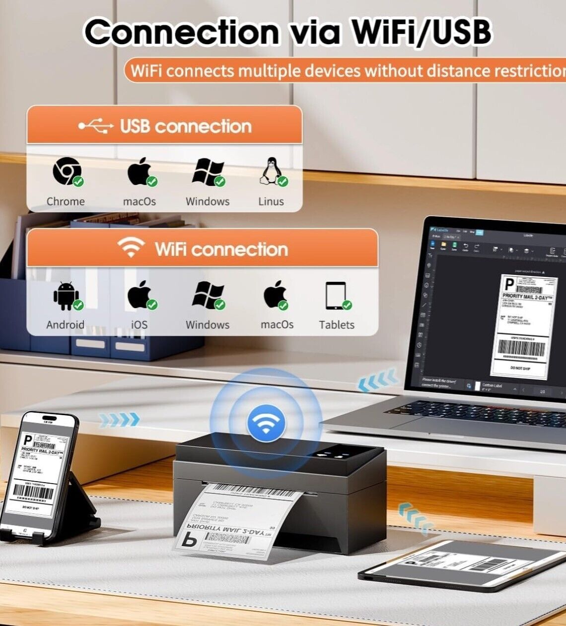 DHL Etikettendrucker, 249 WiFi Thermodrucker 4x6 Label Printer für Barcode, Vers