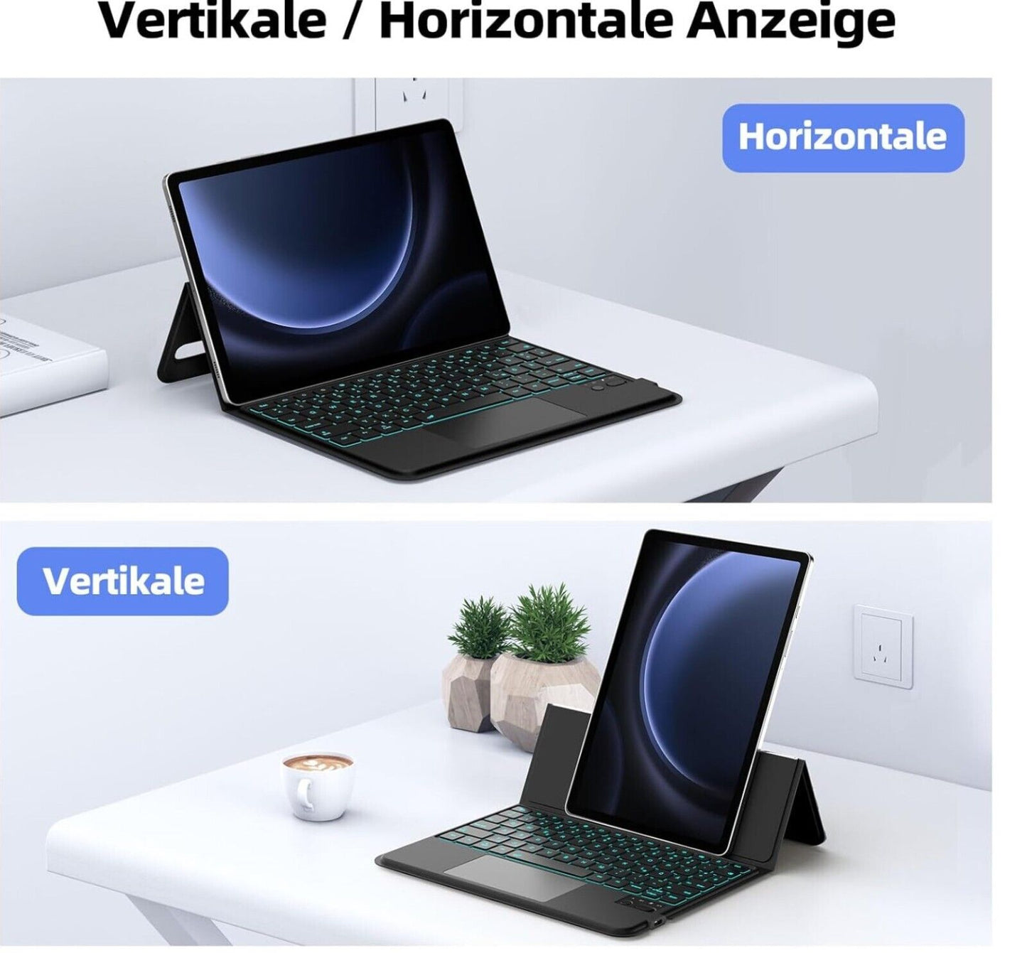 für Samsung Galaxy Tab S9 FE Tastatur Hülle, Hoch/Querformat, QWERTZ-Layout Bele