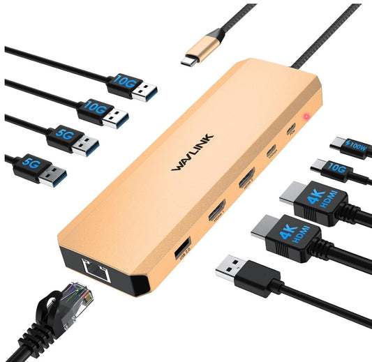 WAVLINK Laptop-Dockingstation, 10 G, USB-C-Hub, mit Dual-HDMI, 100 W PD-In, 10 G