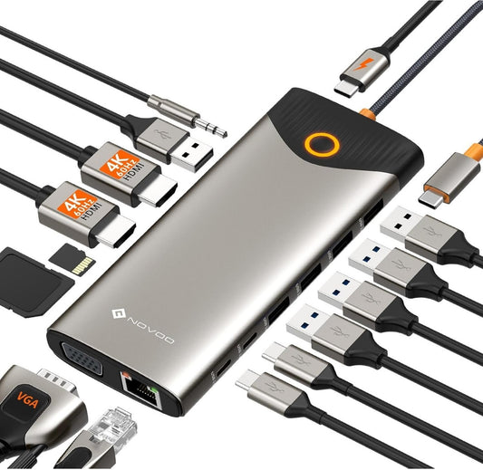 15-in-1 USB C Docking Station 4K@60Hz HDMI VGA Ethernet