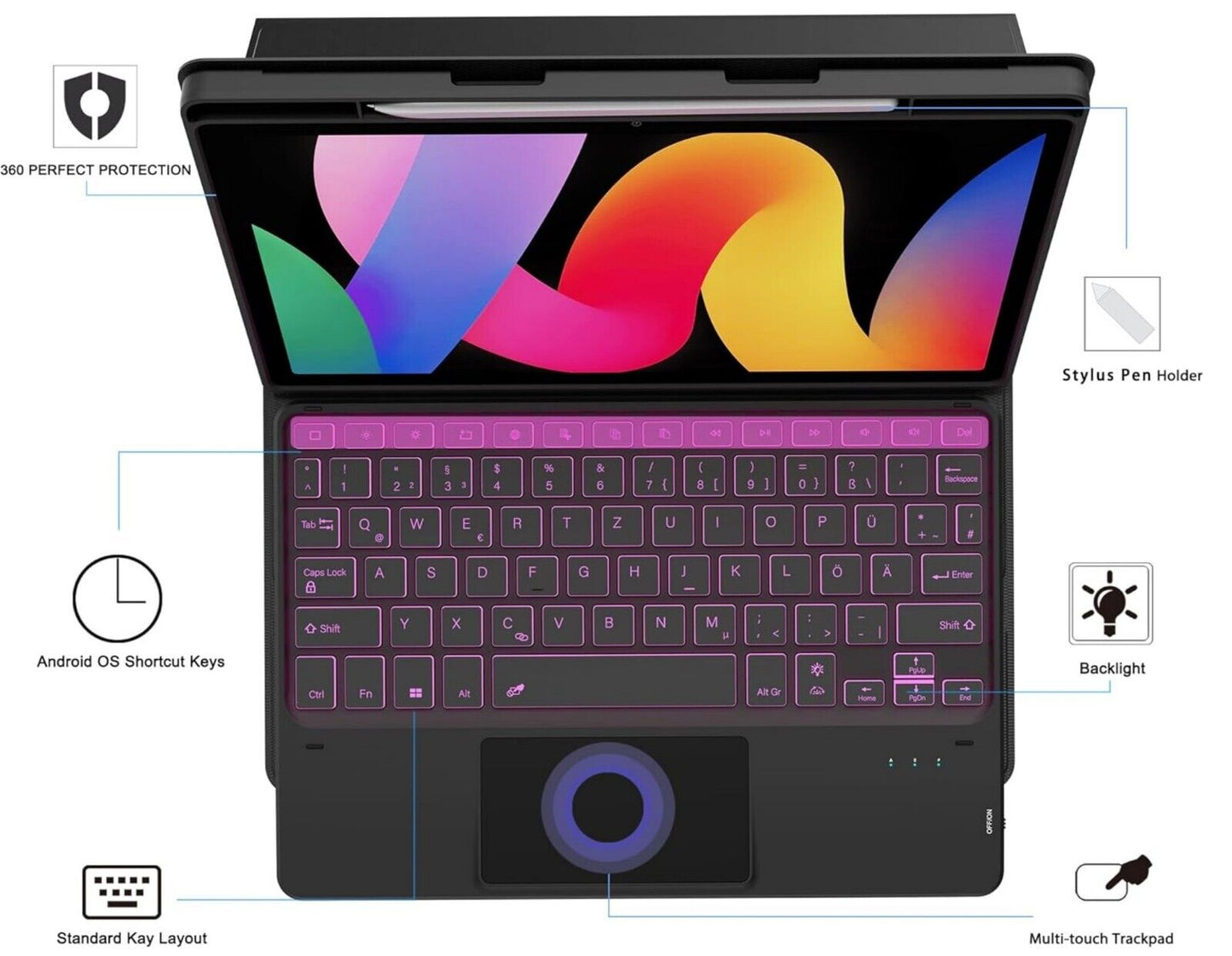 Tastatur Hülle Xiaomi Redmi Pad SE 11 Zoll QWERTZ RGB