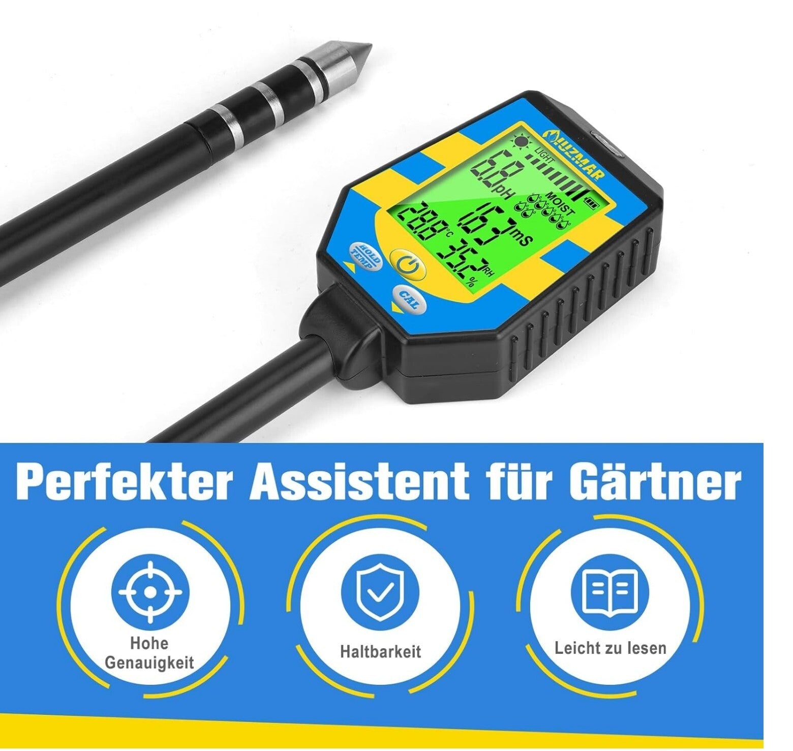 6-in-1 Bodenfeuchtigkeitsmessgerät pH EC Licht Temperatur Garten