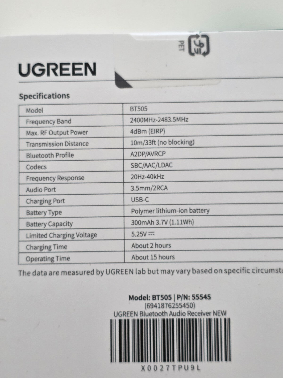 UGREEN Bluetooth 6.0 Adapter mit LDAC, Hi-Res Audio, Aux/RCA für Stereoanlage, V