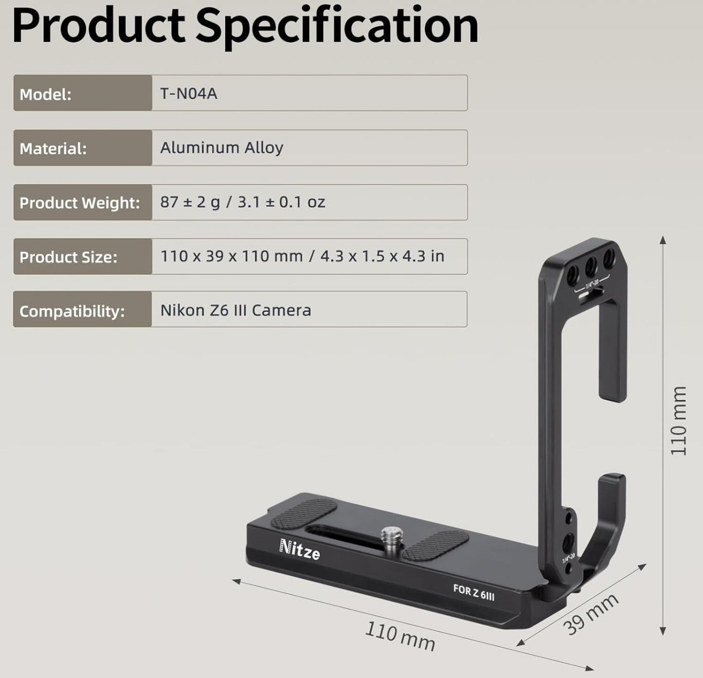 L Halterung Nikon Z6 III Vertikal-Horizontal Arca QR DJI RS 2-4 Pro