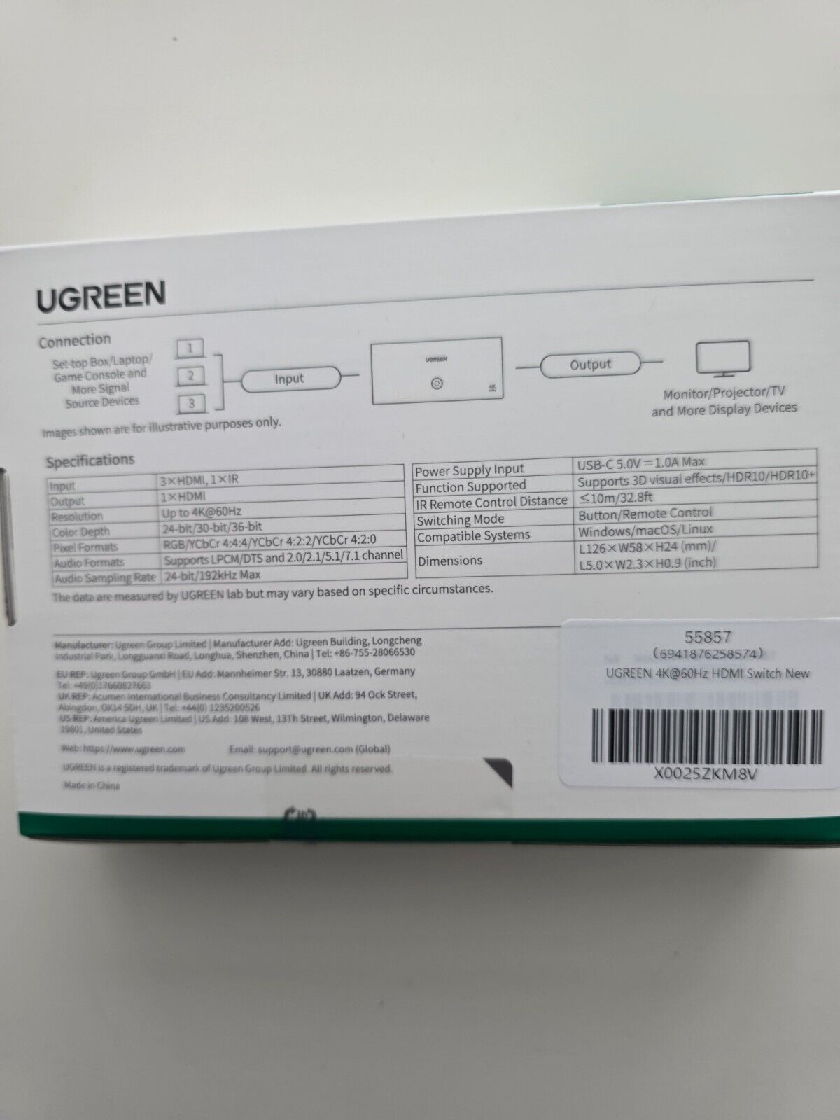 UGREEN HDMI Switch 3 in 1 Out 4K@60Hz, HDMI Splitter mit Fernbedienung